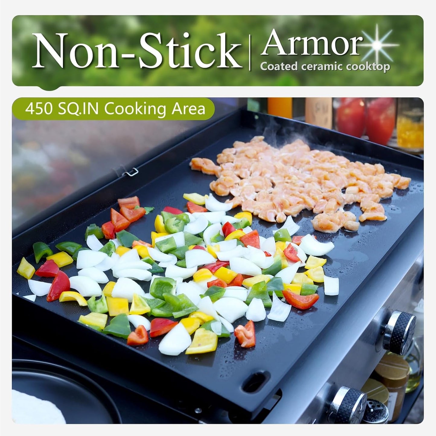 Sophia & William 27-Inch Flat Top Grill with Ceramic Coated Cast Iron Griddle, 3-Burner Propane Gas BBQ Griddle, Portable Outdoor Barbecue Grill,33,000 BTU,Black