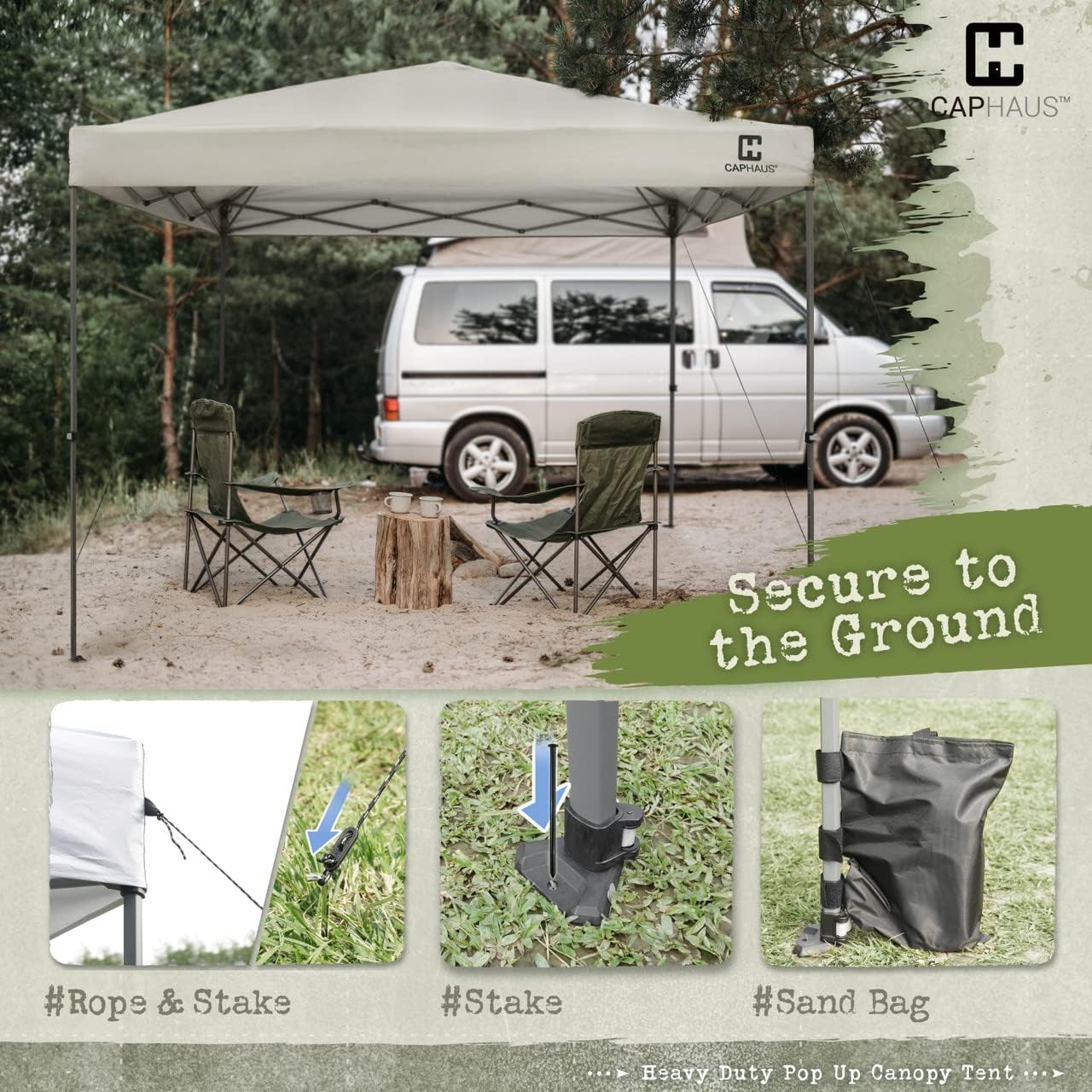 CAPHAUS Patented One-Push Pop Up Outdoor Canopy Tent, Heavy-Duty Commercial Grade w/Central Lock, Portable and Instant Folding Shelter with Wheeled Carry Bag and Weight Bag, 10ft x 10ft, White