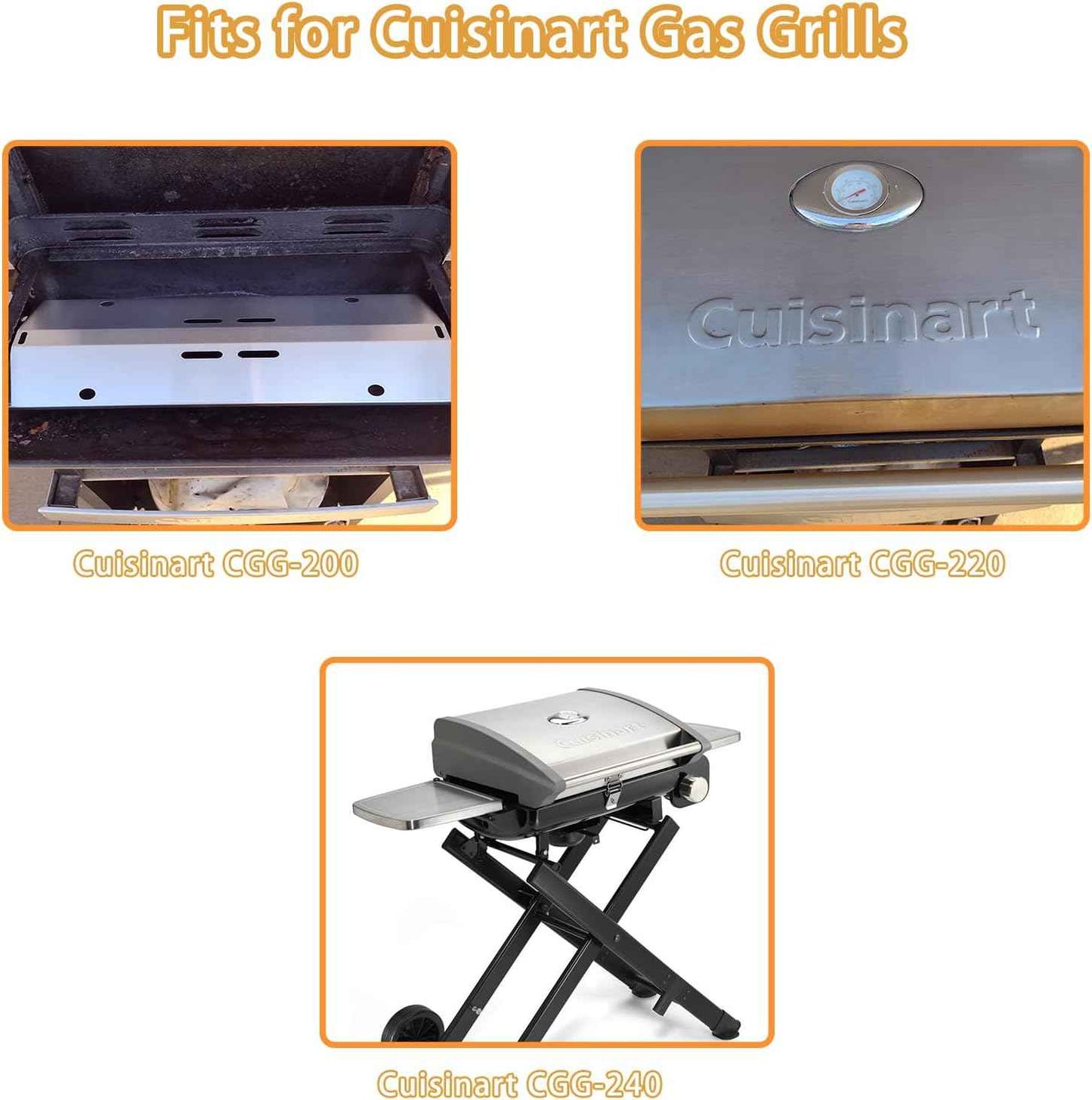 Heat Plate Shield Replacement for Cuisinart CGG-200 CGG-220 CGG-240 Gas Grill Models, Stainless Steel Heavy Duty BBQ Parts Flame Tamer Accessories, 16 3/4" x 7 3/8"