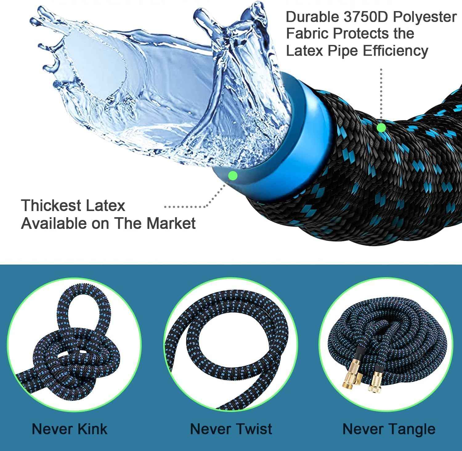 75 ft Expandable Garden Hose - Kink Free Flexible Water Hose 75ft with 10 Pattern Spray Nozzle, 3/4 Solid Brass Connectors, Retractable Latex Core - Lightweight Expanding Hose