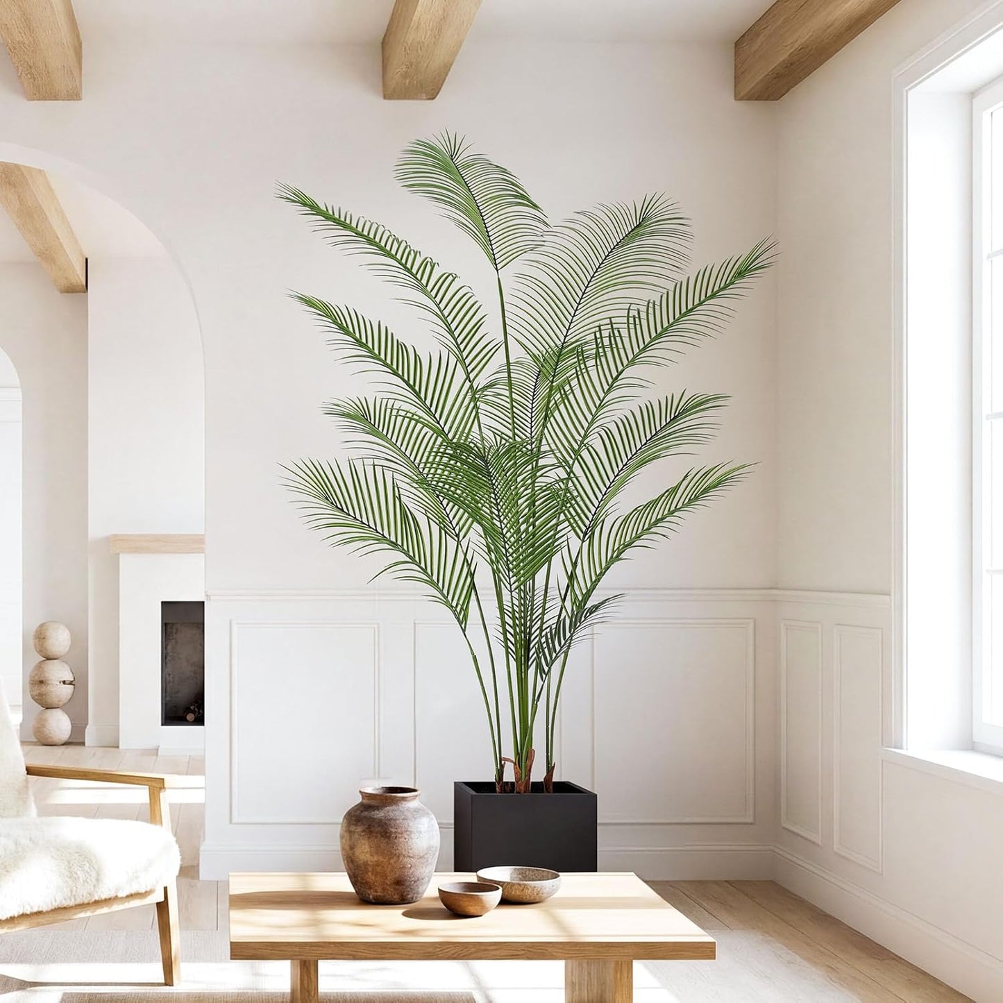 Artificial Palm Tree 7FT Tall Faux Palm Tree Indoor Fake Plants Faux Tropical Plant, UV Resistant & Maintenance Free Indoor/Outdoor Fake Tree in Pot for Home Office Living Room Patio Decor
