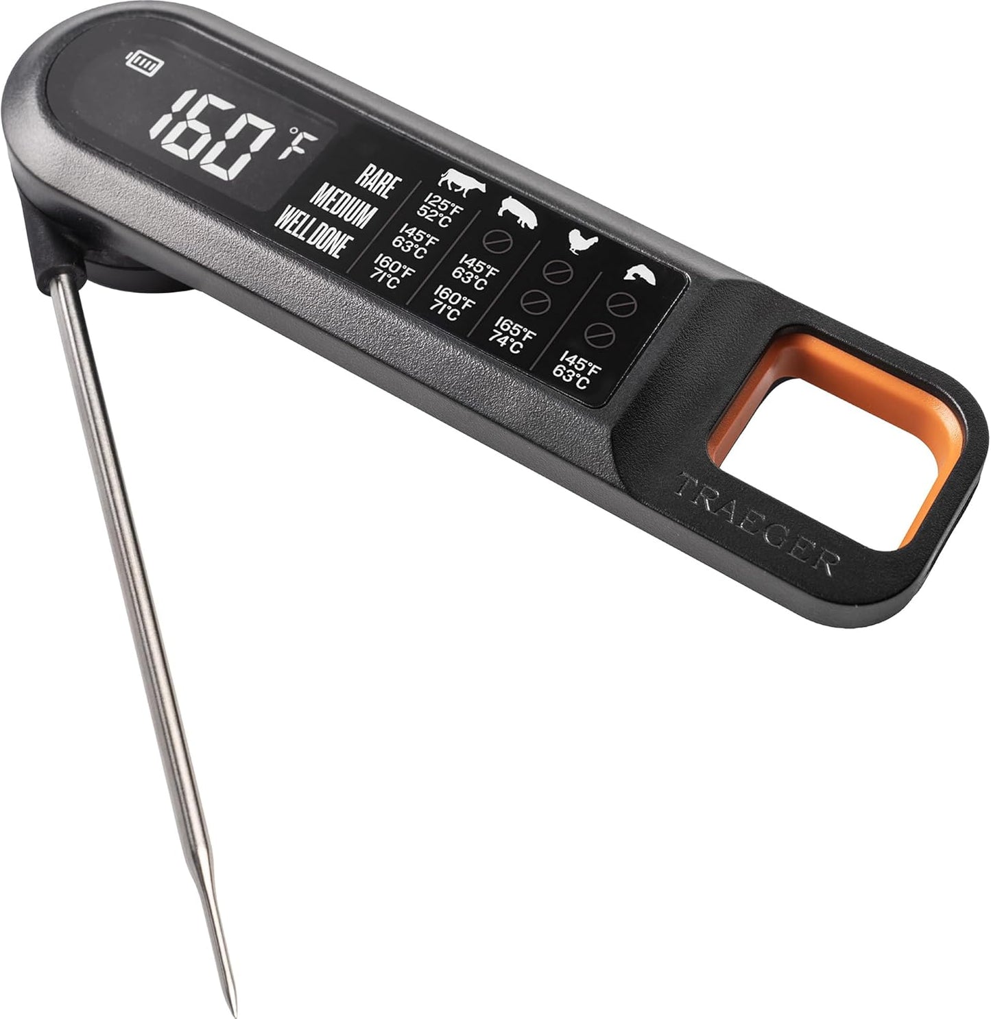 Traeger Grills Instant Read Meat Thermometer – Ultra-Fast Readings, Large LCD Display & Built-in Food Temperature Chart for Perfect Doneness Every Time