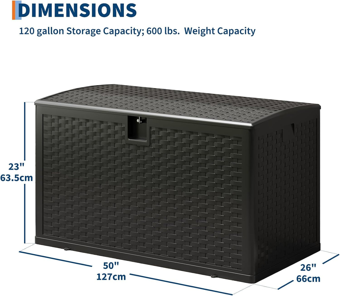 120 Gallon Outdoor Deck Box, Lockable Waterproof Outdoor Resin Box with Lid, Patio Storage Bin for Patio Furniture, Garden Tools, Pool Accessories - Black