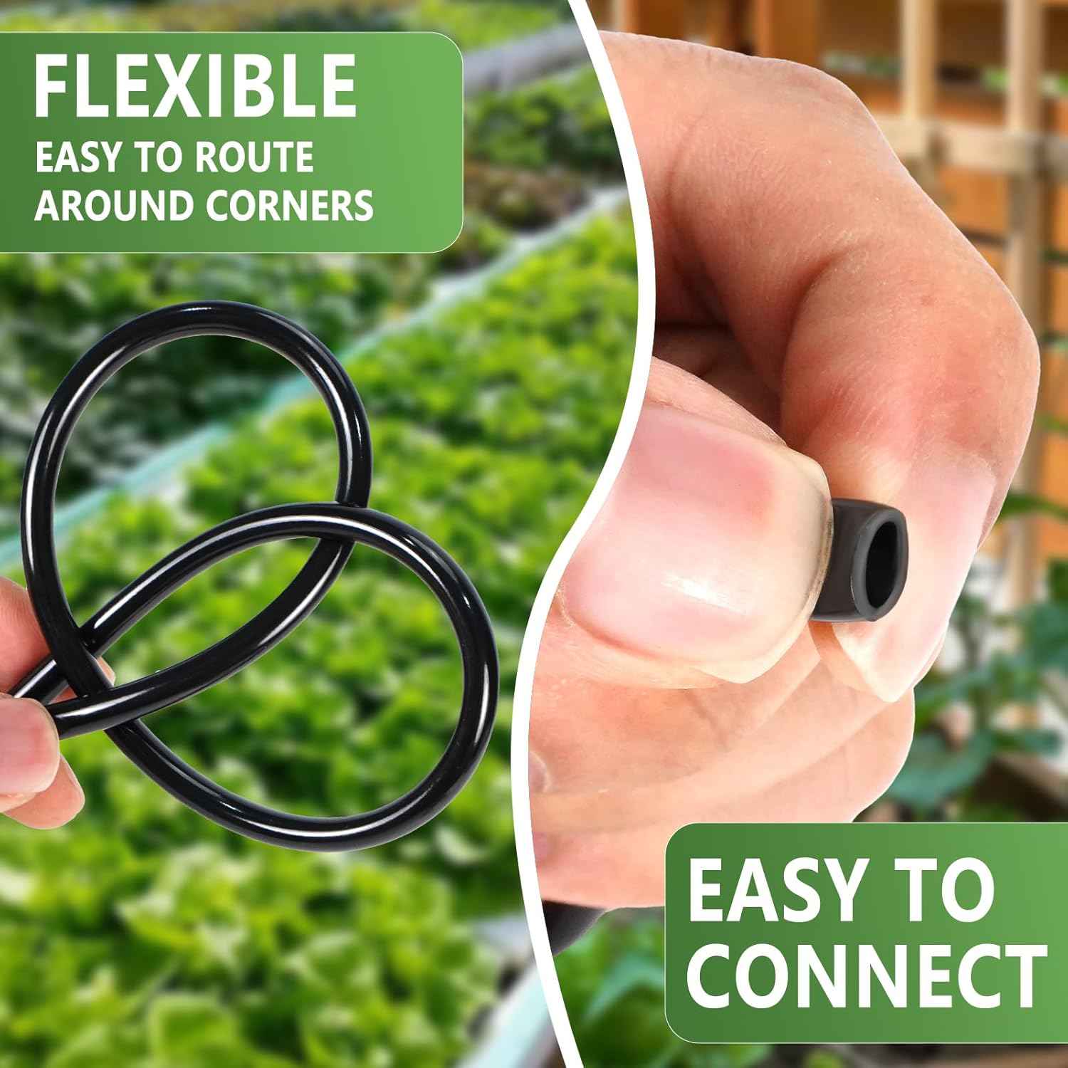 1/4 Inch Drip Irrigation Tubing, 50ft Blank Distribution Pipe Roll, Standard Size Flexible Drip Hose for Garden Watering, Greenhouse and Misting System, Black