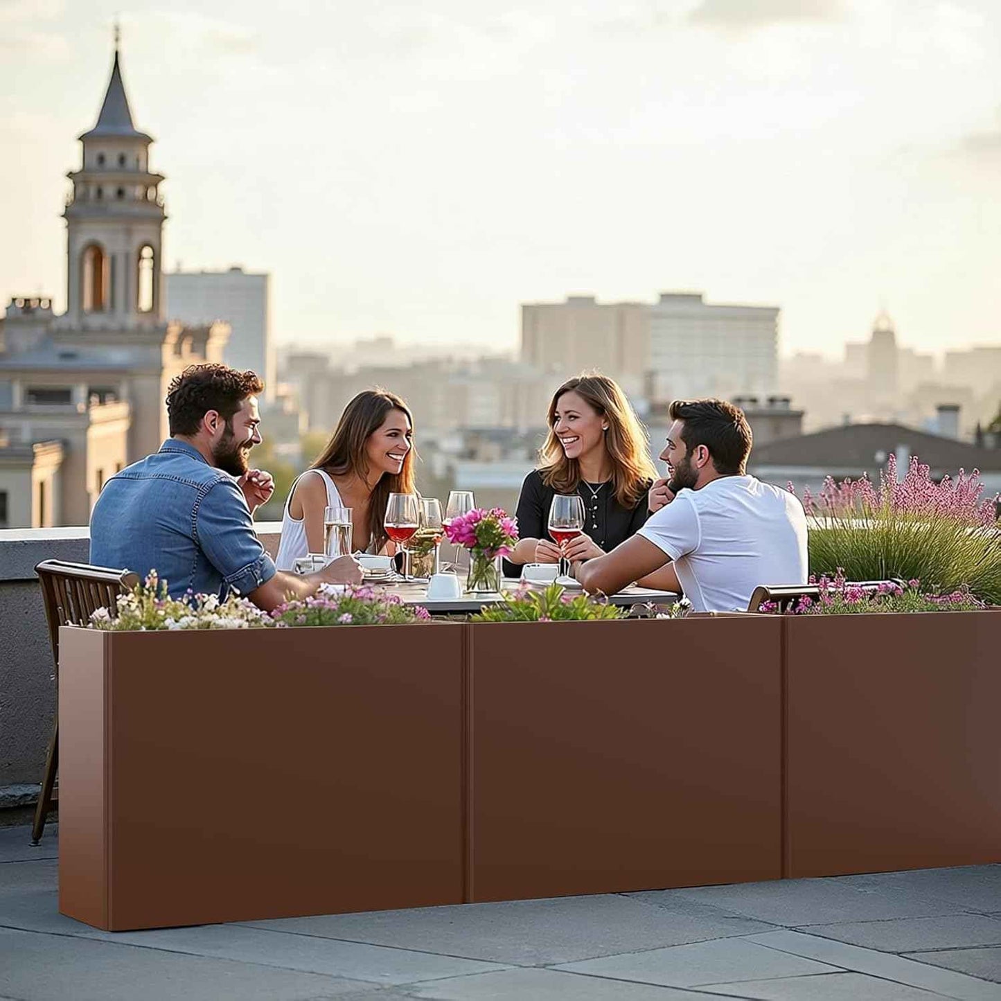 Galvanized Steel Planter Box with Removable Insert Shelf - 32x12x24 Inches Tall Planters for Outdoor&Indoor, Coffee