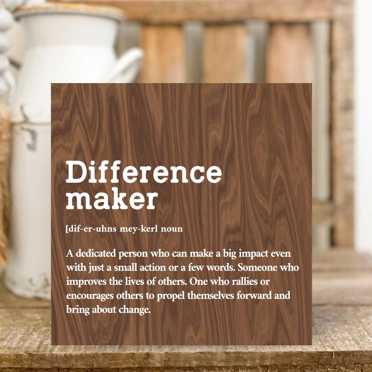 Difference Maker Definition Home Office Decor Wooden Box Sign, Classic Retirement New Job Appreciation Gifts for Women Men Teacher Boss Leader Coworker Farmhouse Desk Decor Table Shelf Wall Plaque