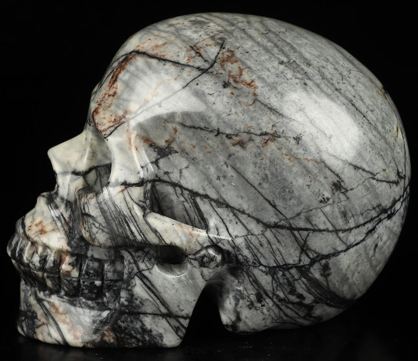 Skullis 5.0”Picasso Jasper Crystal Skull, Hand Carved Gemstone Fine Art Sculpture, Reiki Healing Stone Statue.3159