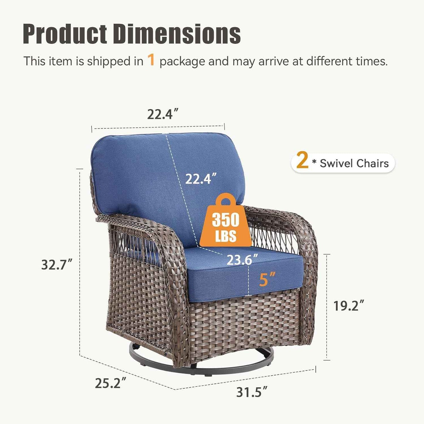 Wicker Swivel Rocker Patio Chairs, Patio Wicker Chairs Swivel Rocker Set of 2 All Weather Glider Rocking Chair Outdoor Conversation Furniture Set for Deck Porch Garden Backyard, Blue