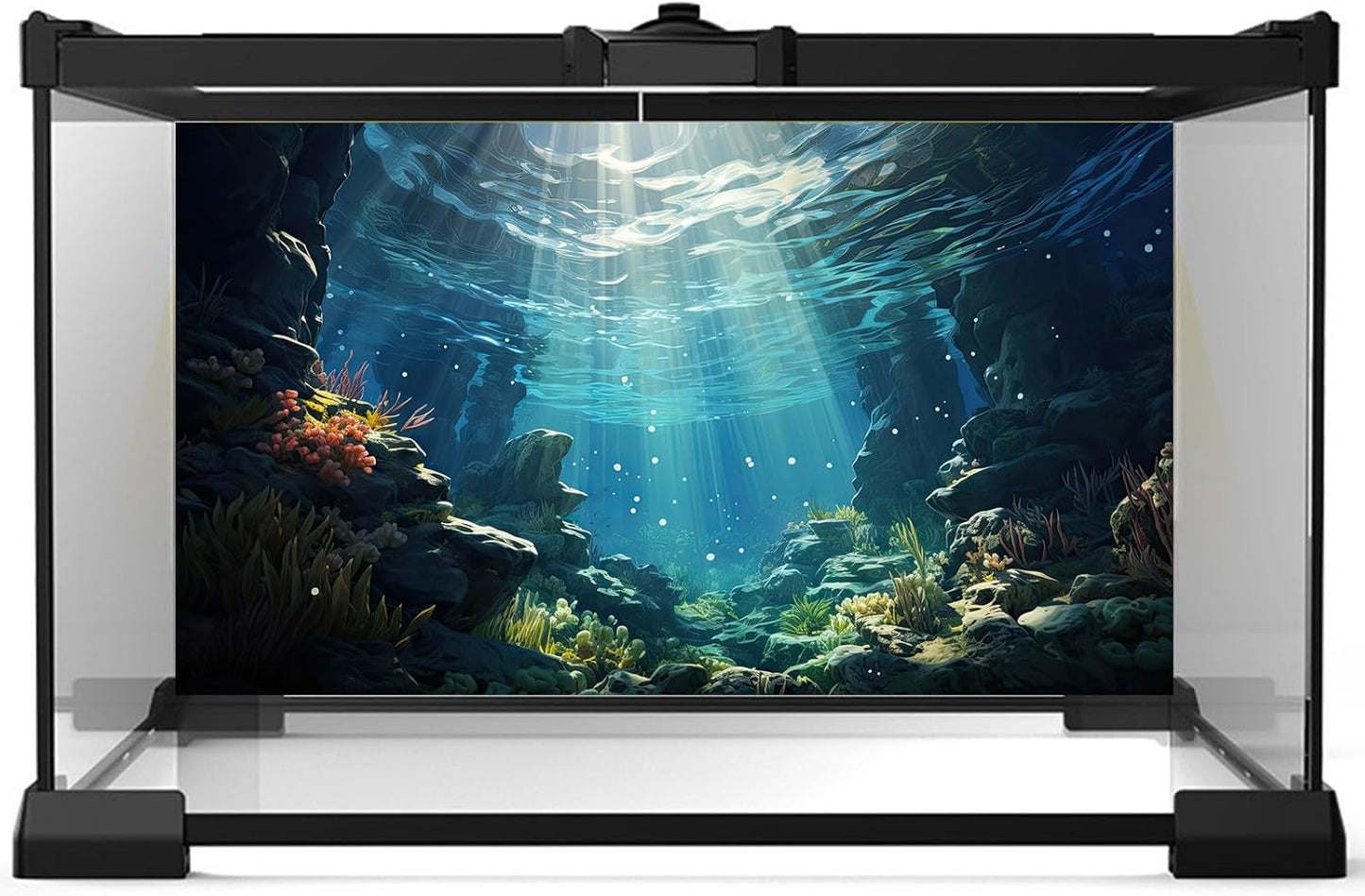 Underwater Aquarium Background Corals and Tropical Fish Terrarium Backdrop Rock Aquatic Plants Sunlight Rays Fish Tank Background Tank Aquarium Wallpaper Poster Decor 30x18in