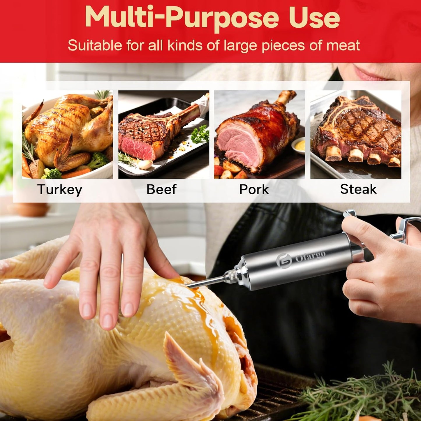 Stainless Steel Meat Injector Syringe with 4 Marinade Needles and Travel Case for BBQ Grill Smoker, gifts for men dad husband in Thanksgiving Christmas day