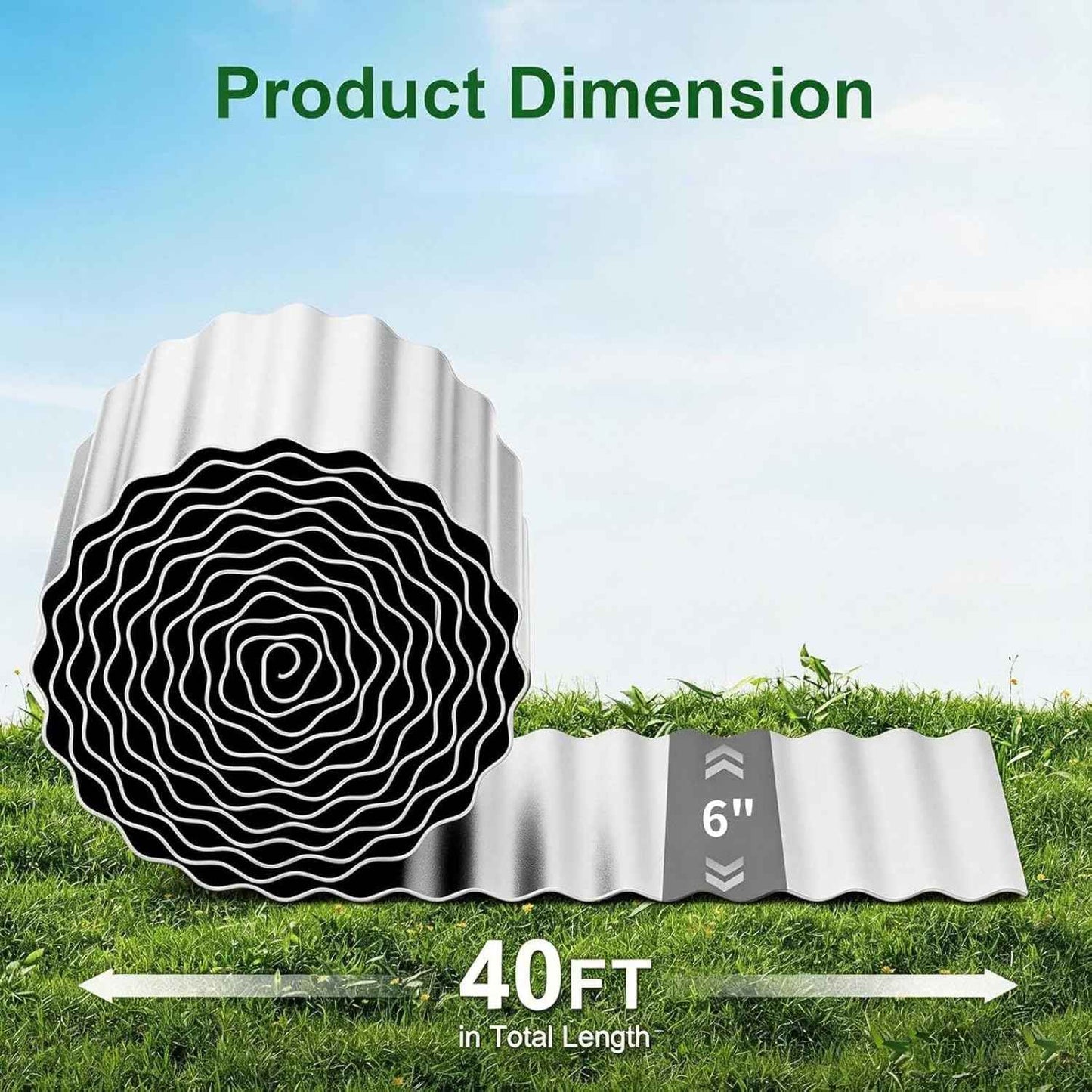 Corrugated Garden Edging Border, 6IN x 40FT Metal Landscape Paver Edging, Sturdy Steel Fence for Garden, Flower Bed Edging, Tree Fence, Yard Edging