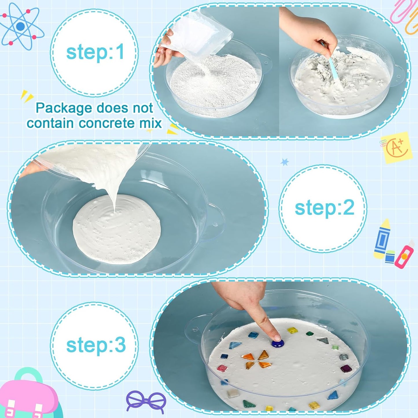 24 Pcs Stepping Stone Kit Includes Concrete Mold, Mosaic Tiles and Carving Tools, DIY Craft Handmade Stepping Stone Kit for Kids, Family, Garden Outdoor Decor, No Concrete Mix(Round,8.3 Inch)