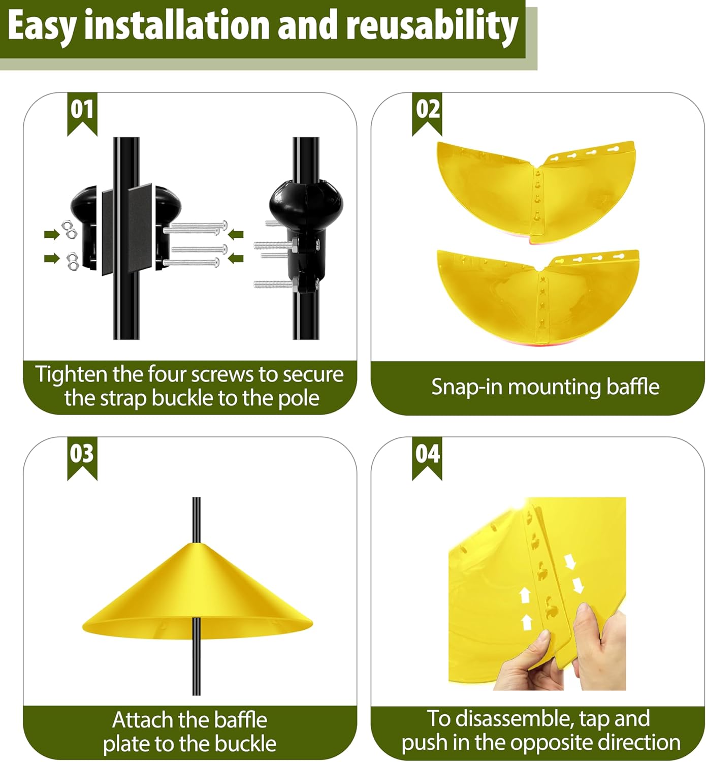 Squirrel Baffle for Bird Feeder Pole, 19-Inch Outdoor Bird Feeder Guard, Squirrel-Proof Birdhouse Baffles, Shepherd's Hook for Outside(Yellow)