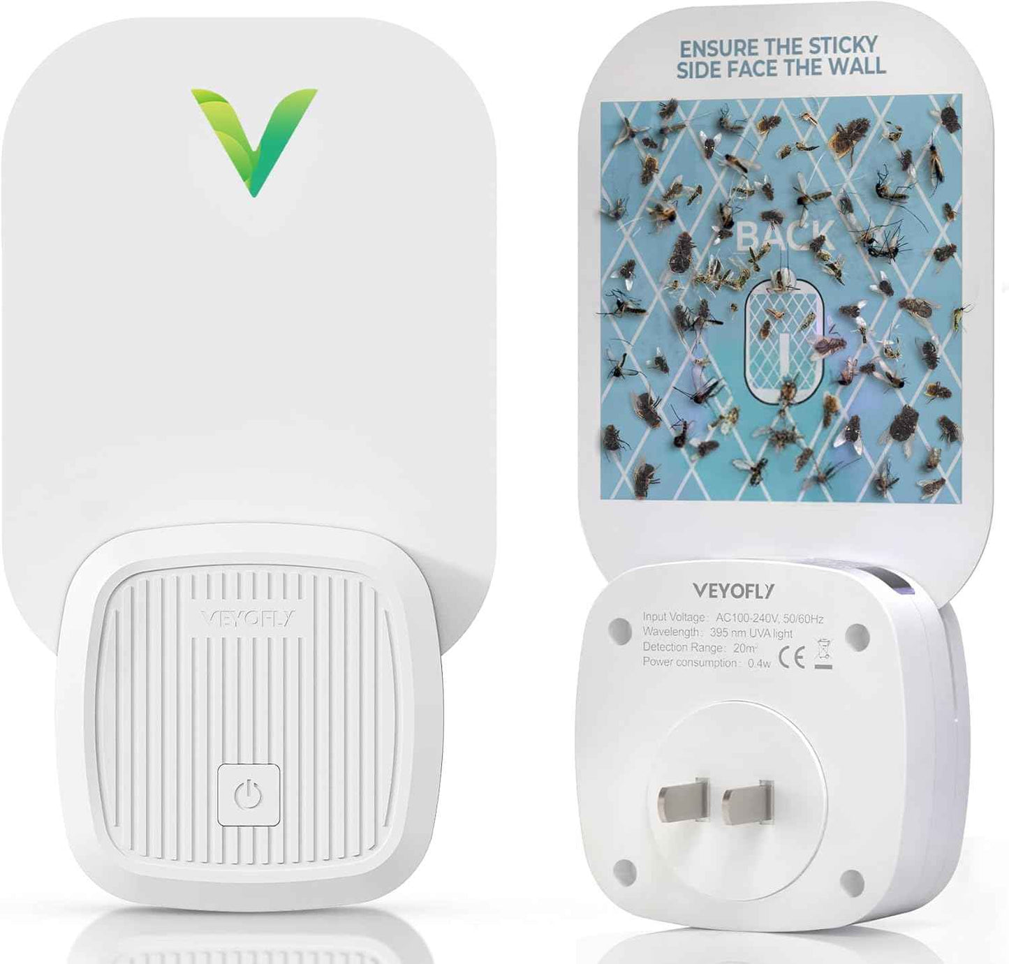VEYOFLY Fruit Fly Traps for Indoors (1 Device + 2 Refills), Gnat Trap Indoor Plug in, Bug Traps, Flying Insect Trap, Gnat Traps for House Indoor, Fly Trap Indoor for Home Bug Light, Gnats Catcher