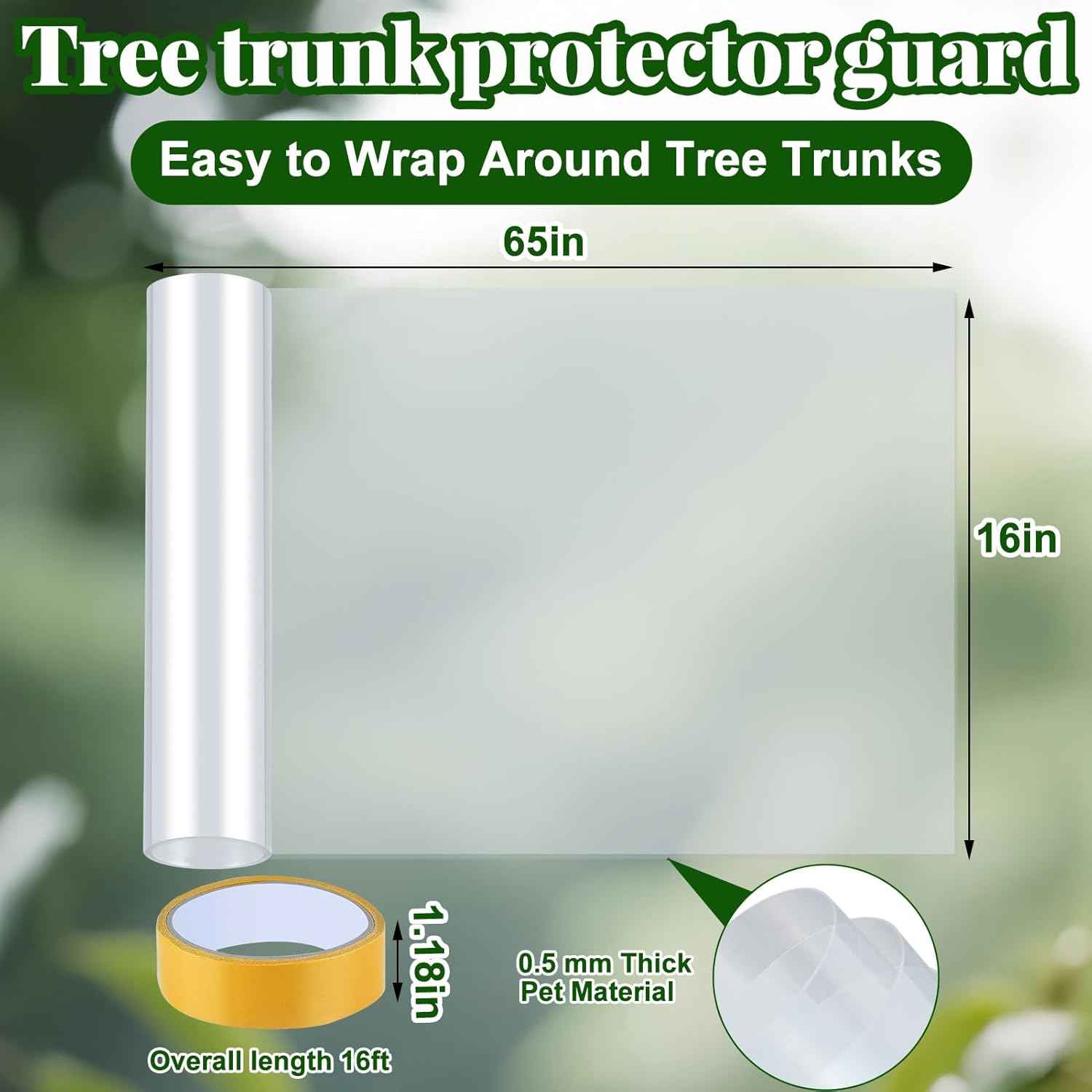 Iguana Tree Wrap 65" L X 16" W Squirrel Baffle for Bird Feeder Poles Plastic Tree Trunk Protector Guard Reusable Squirrel Guard Tree Wrap Clear Anti-Climbing Tree Barrier with Adhesive Tapes