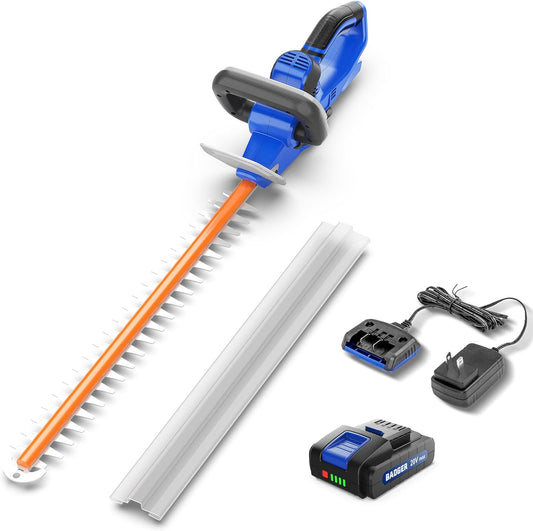 WILD BADGER POWER 20v Hedge Trimmer Upgrated, 22" Cordless with Guard & Bumper, Lightweight, Powerful, 2.0AH Battery and Charger Included