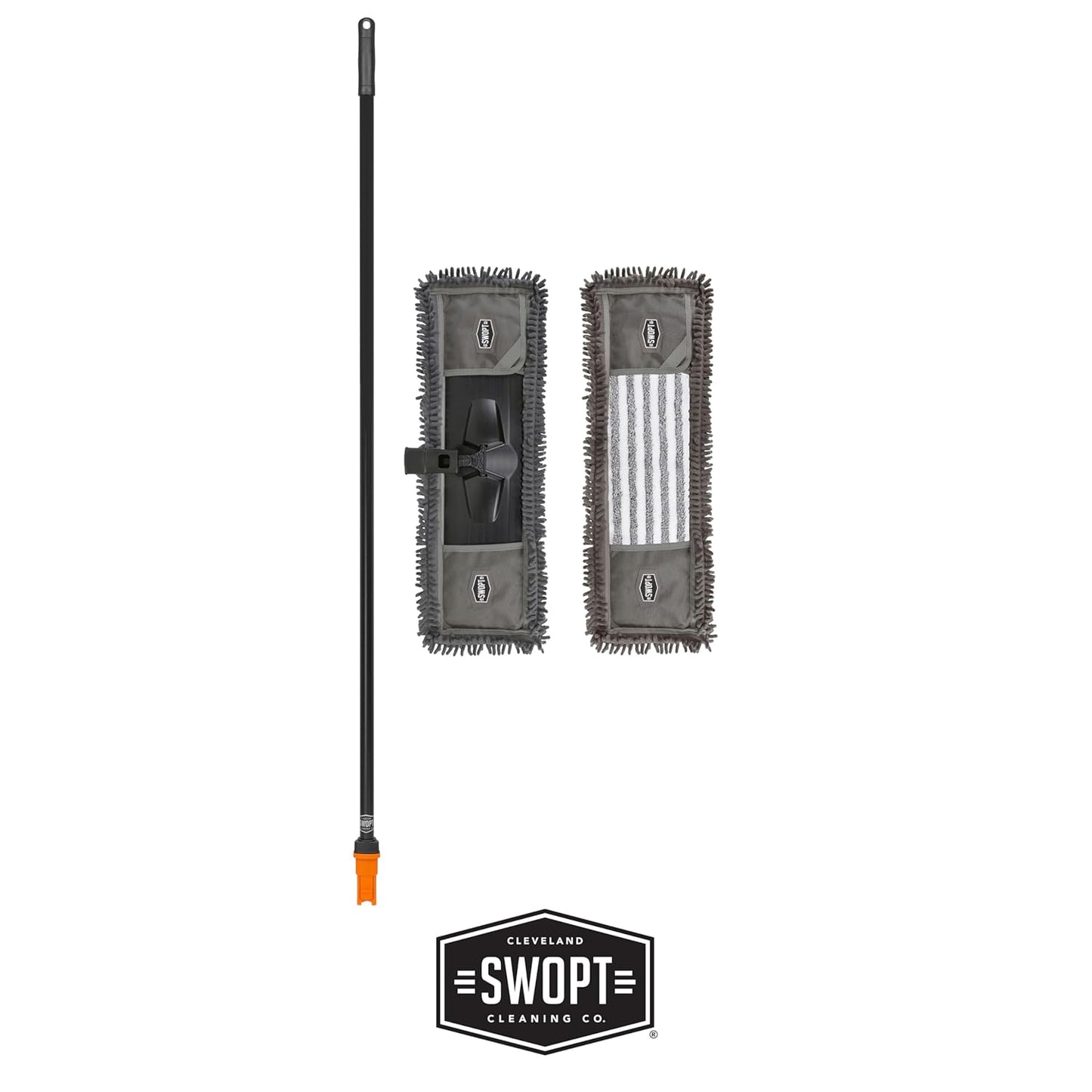 SWOPT 24” Microfiber Dust Mop + 60" Steel Handle, Combo — Includes Additional 24” Microfiber Refill, Machine Washable — Dust Mop Head with Long Handle Interchangeable with All SWOPT Cleaning Products