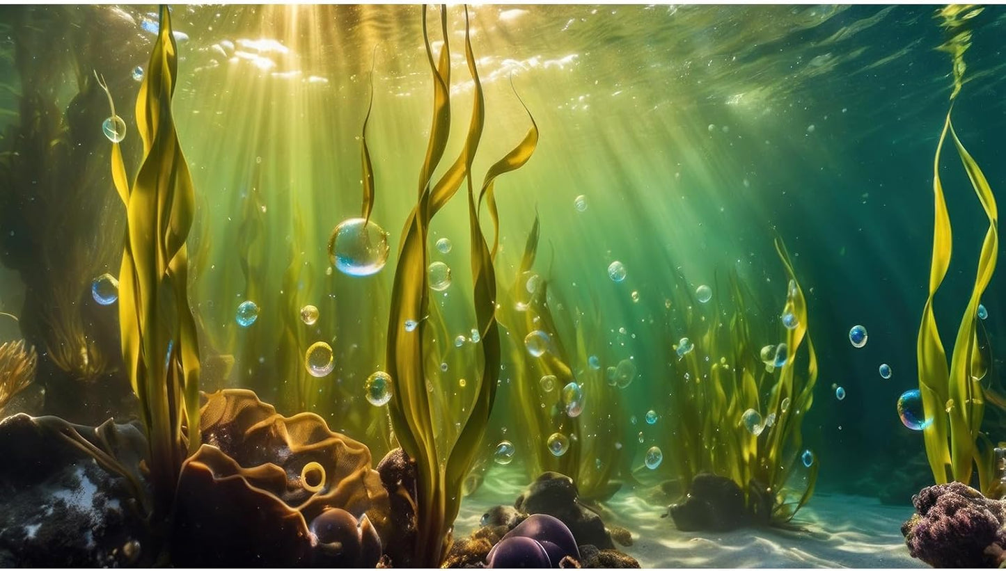 Aquarium Background Underwater Beautiful Coral Reef with Seaweed Bubbles Terrarium Backdrop Aquatic Plants Sunlight Rays Fish Tank Background Tank Aquarium Wallpaper Poster Decor Vinyl 72x16in