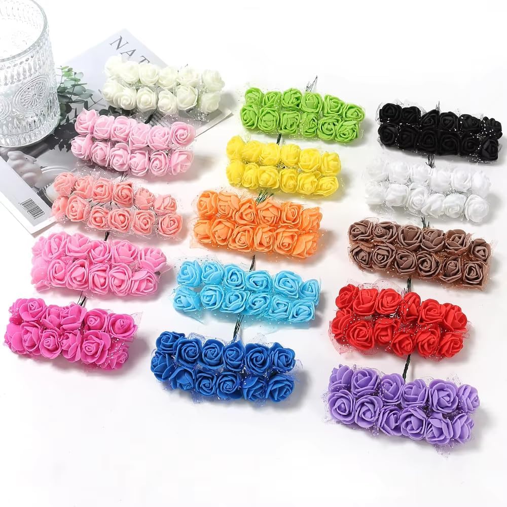 432 Pcs Mini Artificial Rose Flower Heads Real Looking Foam Fake Roses Heads for DIY Wedding Flowers Accessories Bridal Hair Clips Headbands Dress Decoration(Red)
