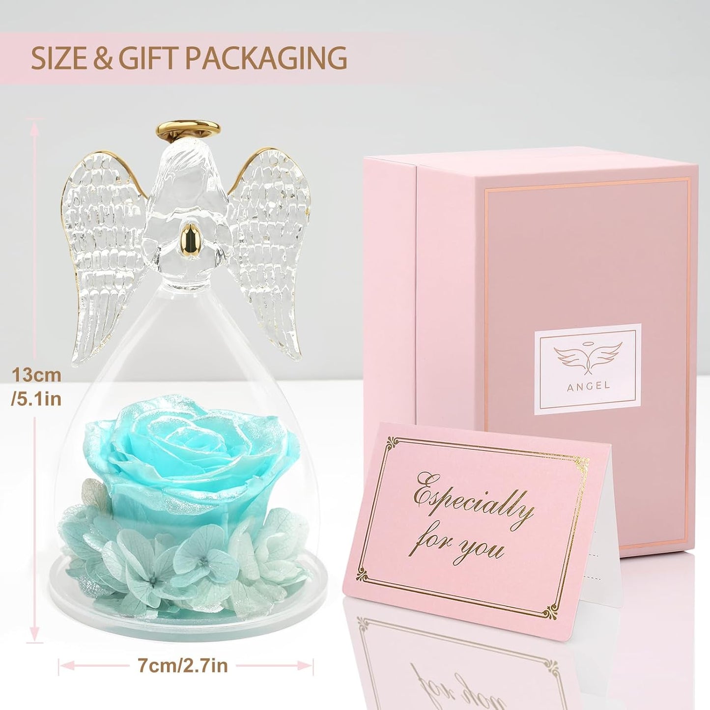 Yamonic Mom Birthday Gifts for Mom, Angel Figurines with Real Rose Gifts for Her Women Grandma, Preserved Flowers Rose Angel Figurines for Mothers Day Christmas Anniversary Birthday Gifts for Wife