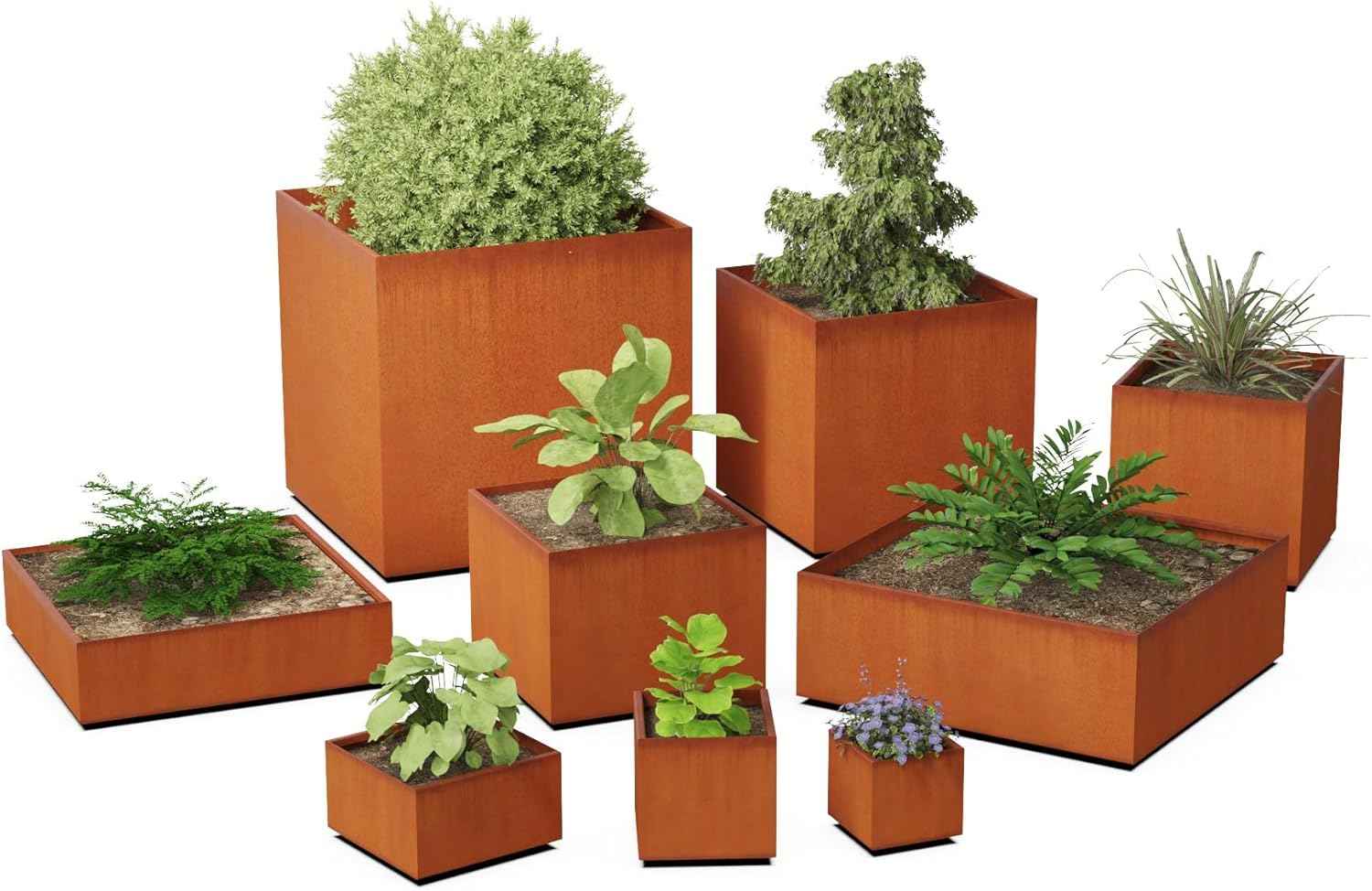 24-Inch Corten Steel Square Planter – Large Outdoor Metal Garden Box | 18" High, Heavy Duty Rustic Design | Made in USA