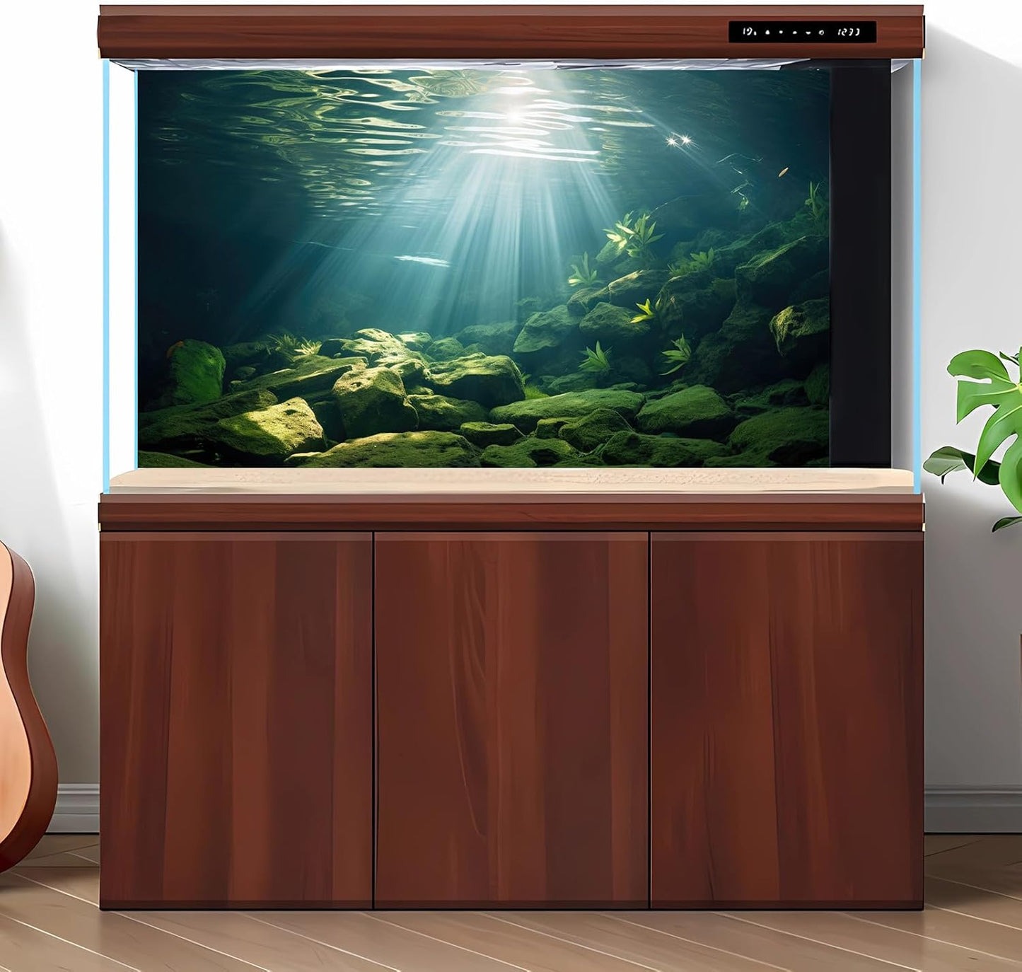 Under The Sea Aquarium Background Aquatic Plants Deep Sea Fish Tank Background Underwater Sunray Rock Terrarium Backgrounds Deep Ocean Floor Tropical Fish Tank Backgrounds 60x24in