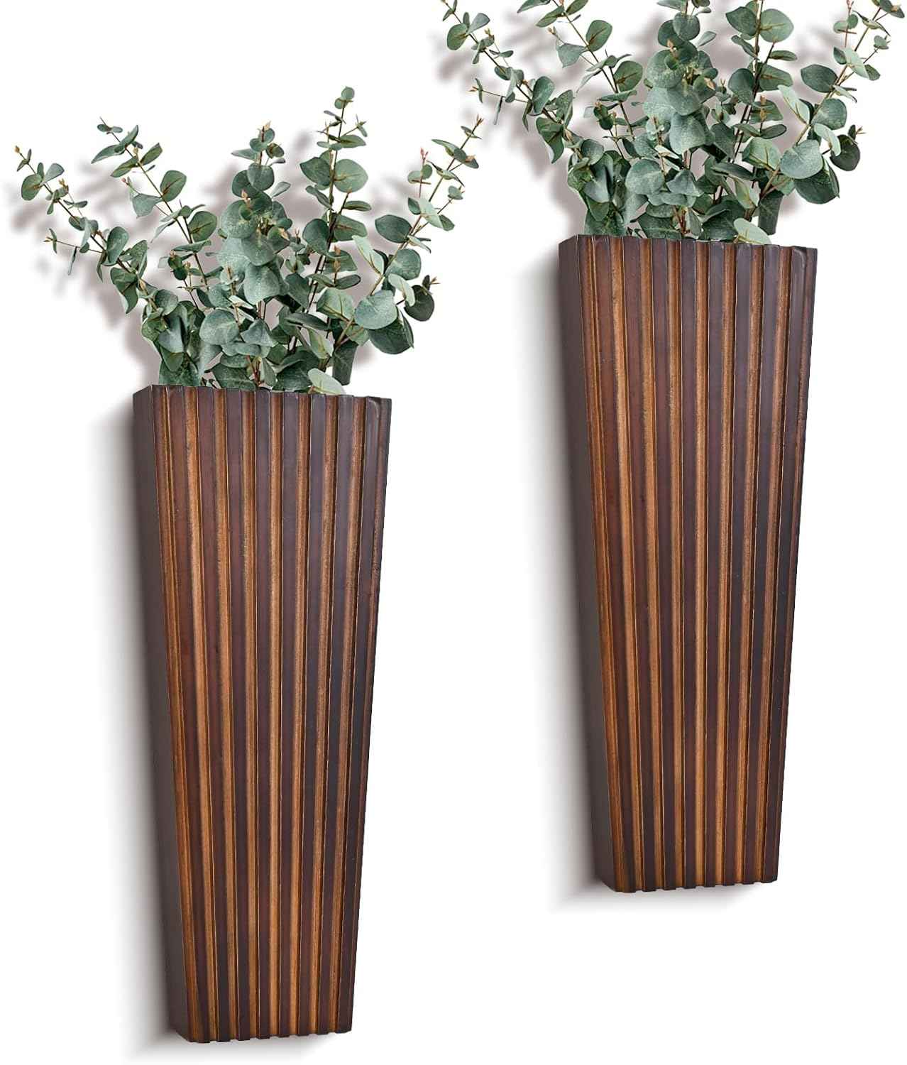 2PCS Wood Wall Planter for Indoor Plants, Wooden Hanging Planter for Dried Flowers and Artificial Greenery Plants,Abstract Vase, Modern Farmhouse Wood Wall Decor for Living Room,Bedroom,Bathroom
