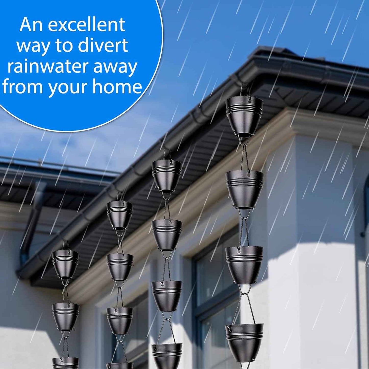 RainChains Pacific Twin Stripe Rain Chain 8.5ft Black Aluminum Rain Chains for Outside Decorative Gutter Chain Downspout.