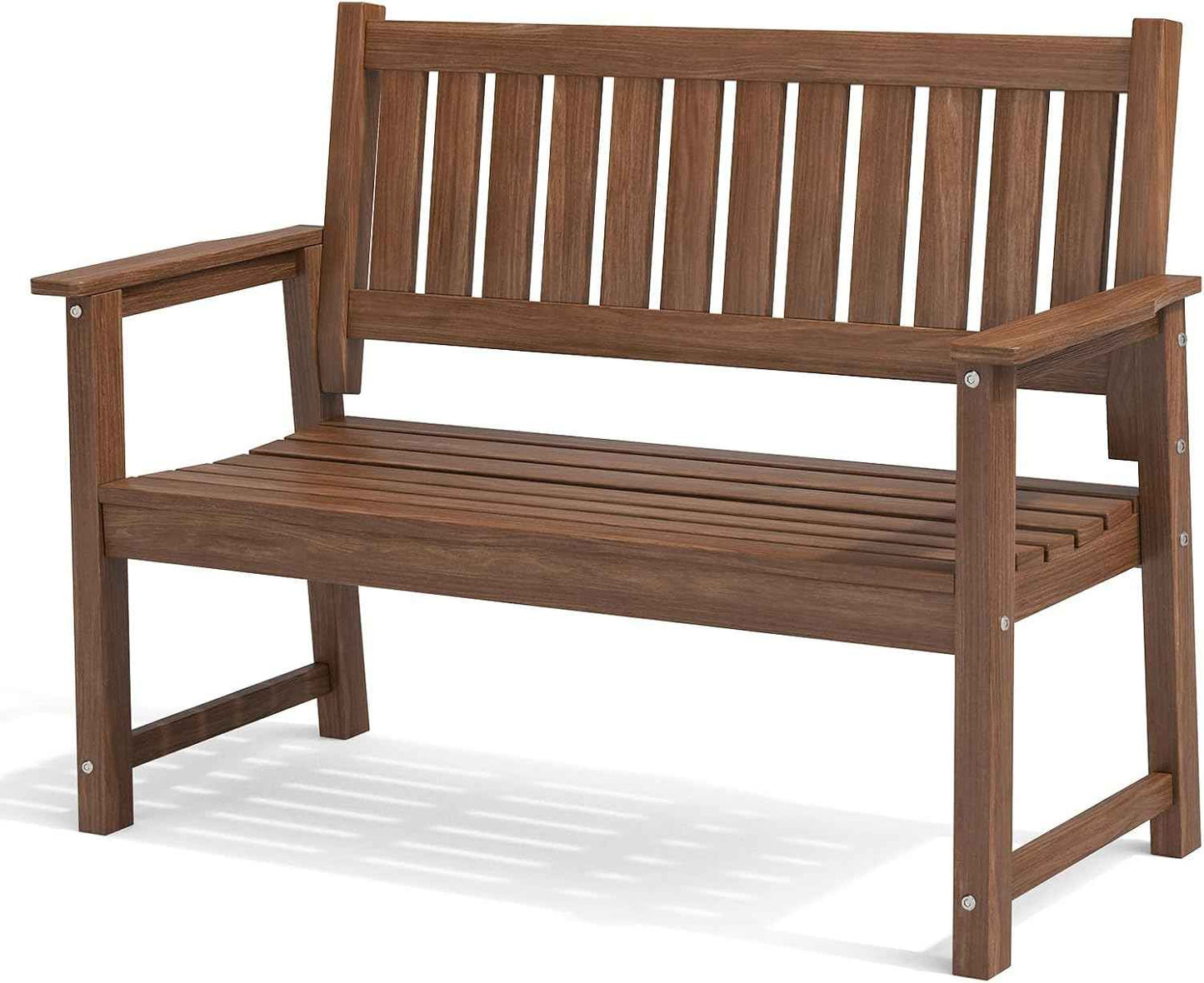 Outdoor Bench, 2-Person Garden Bench, Poly Lumber Patio Bench for Outdoors, Porch, and Park (Brown)