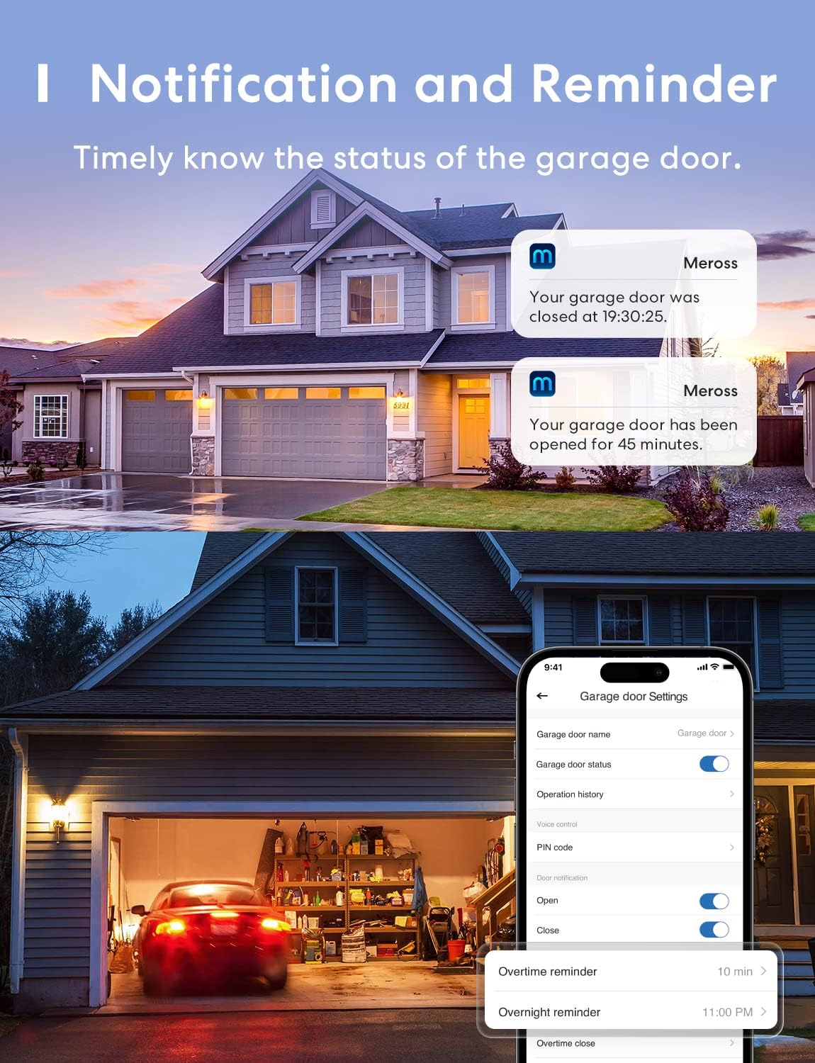 meross Smart Garage Door Opener Remote, APP Control, Compatible with Alexa and SmartThings, Multiple Notification Modes, No Hub Needed