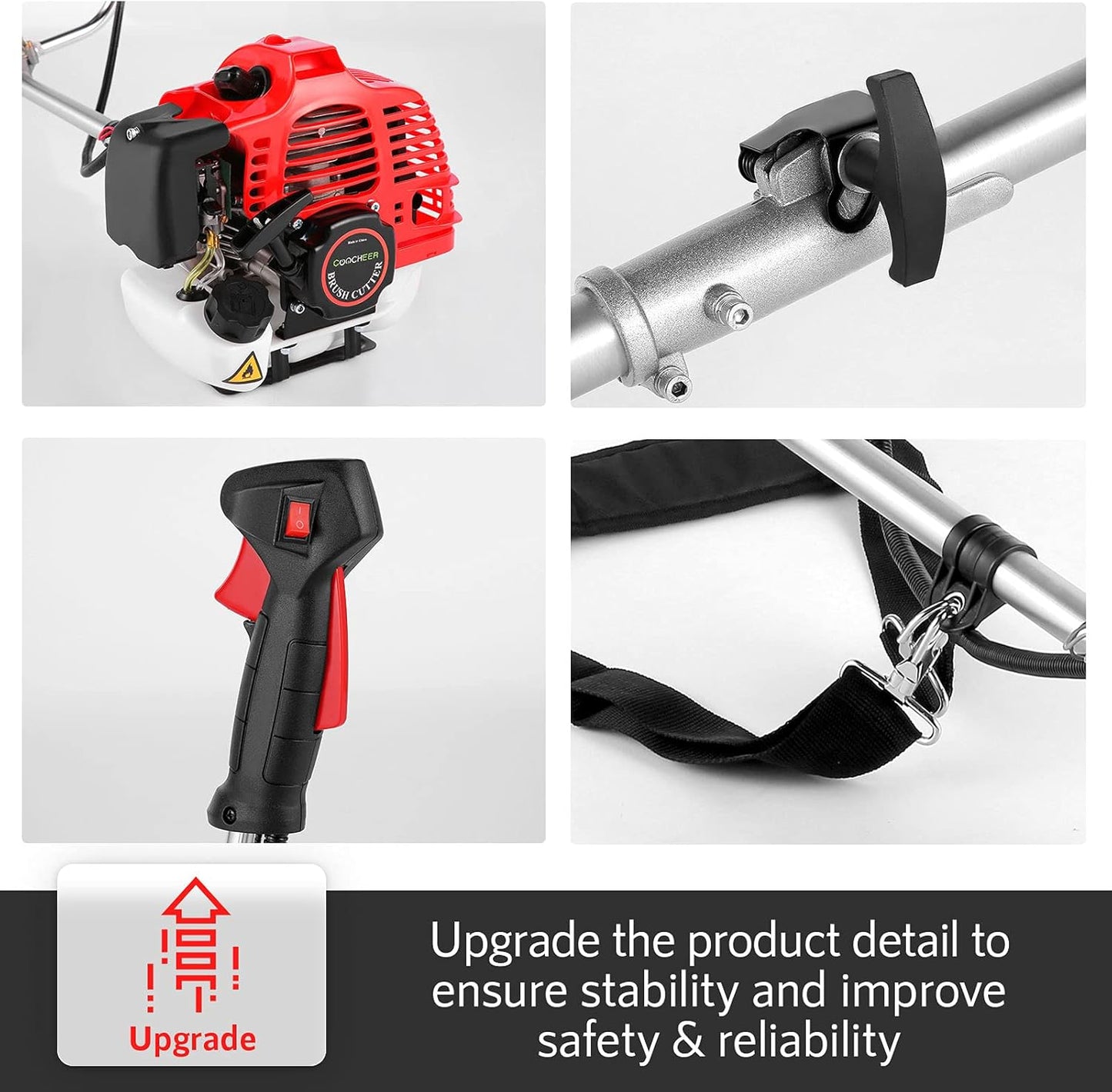 COOCHEER 58cc Gas Weed Eater, 4 in 1 String Trimmer 2-Cycle Gas Powered Brush Cutter Weed Wacker with 18.5’’ Cutting Path, Straight Shaft Weed Trimmer Grass Cutter for Yard, Lawn, Garden Care, Red