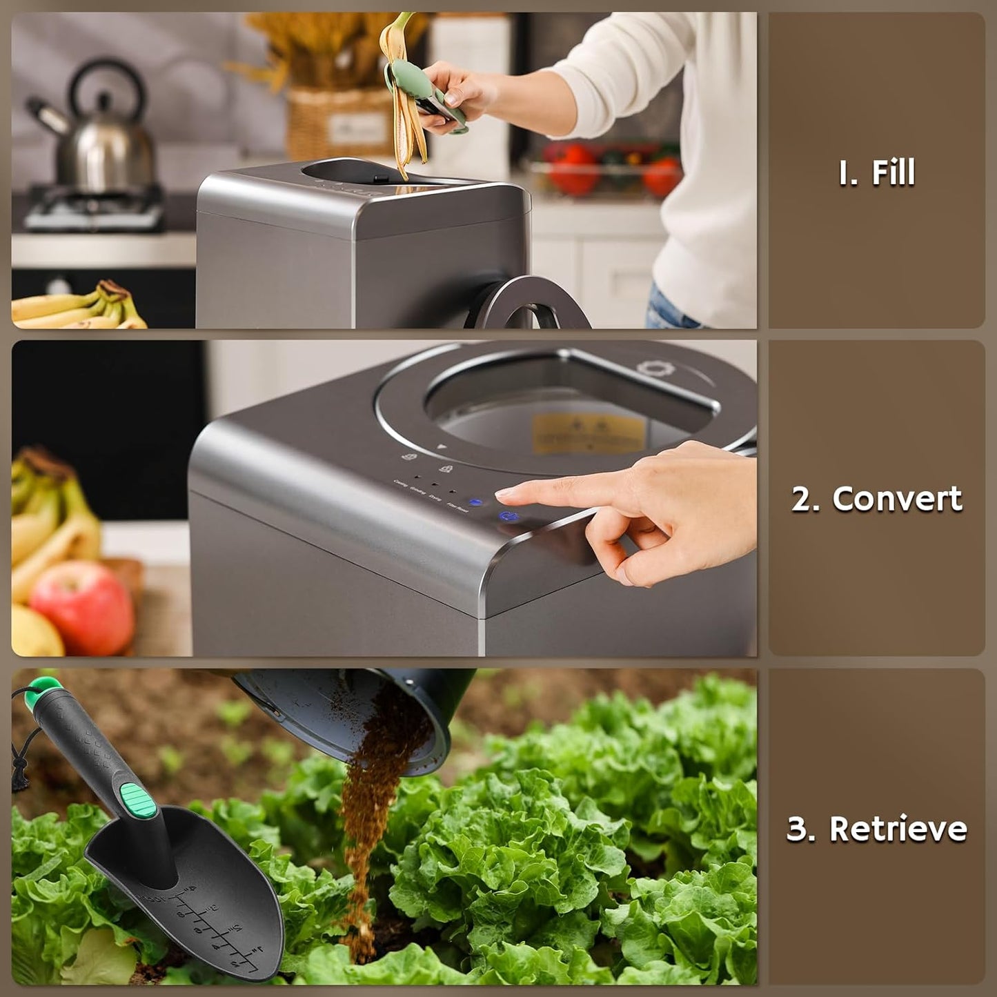 Airthereal Revive Electric Kitchen Composter with Visual Cover, Upgraded SHARKSDEN® Tri-Blade, Turn Food Waste and Scraps into Natural Fertilizer for Plants, R500-V, Grey