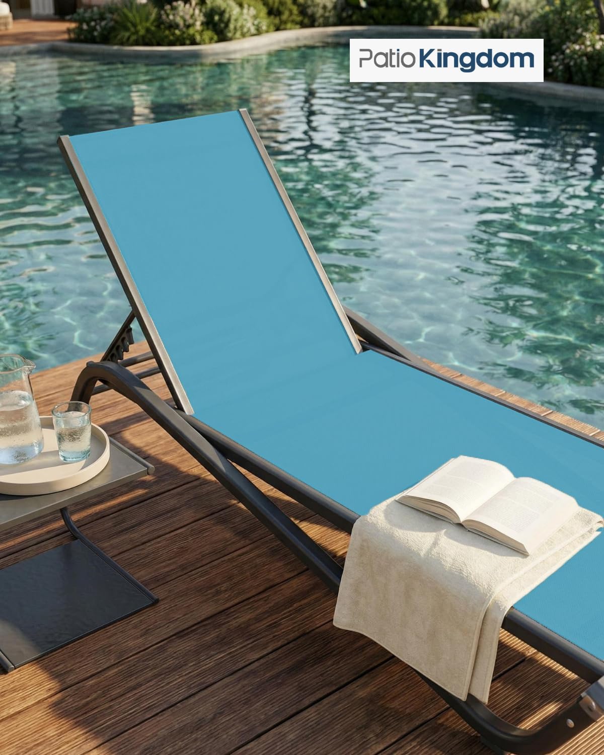 Set of 2 Patio Chaise Lounge Chairs, All-Weather Aluminum Pool Loungers for Outside, 5-Position Adjustable Sunbathing Chair for Deck, Backyard & Poolside, Rust-Proof, Sky Blue
