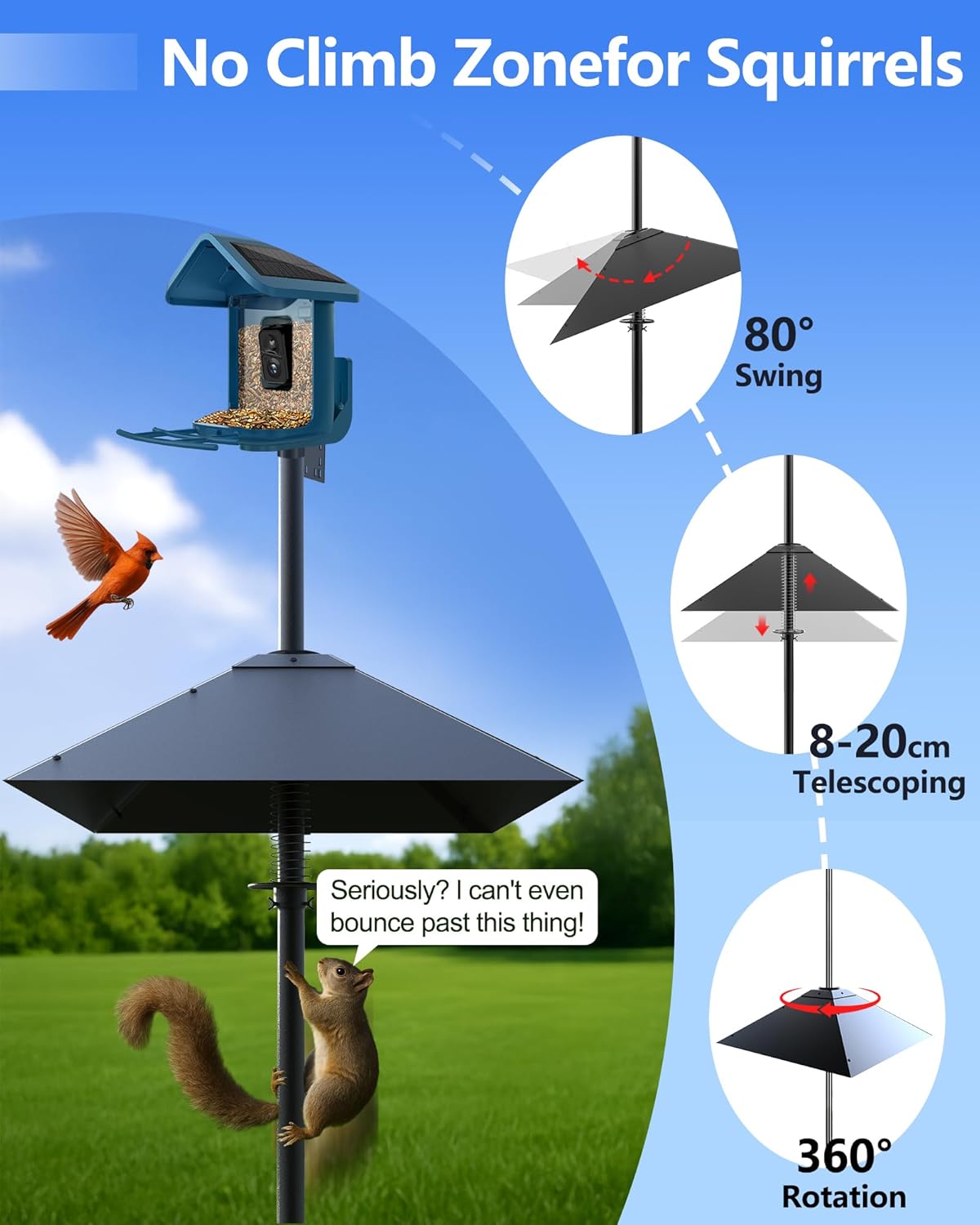 Metal Squirrel Baffle - Squirrel Baffle for Bird Feeder Pole, Upgrade Spring Motion Design for Better Defense, 19 Inch Heavy Duty Guard for Outside Bird Feeder Pole Mount