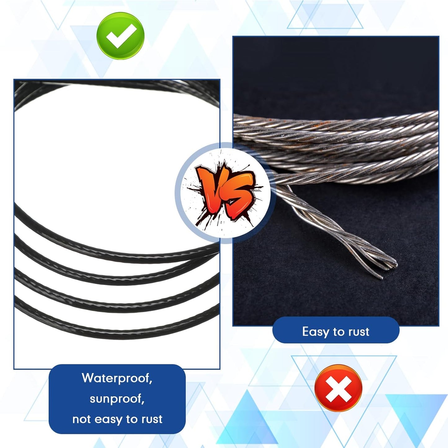 Tandefio 500 ft Vinyl Coated Wire Rope 304 Stainless Steel Black Stainless Wire 1/16 Inch Overmolded to 3/32 Inch with Cutter 7x7 Strands Construction for String Lights Hanging Clothesline Fence