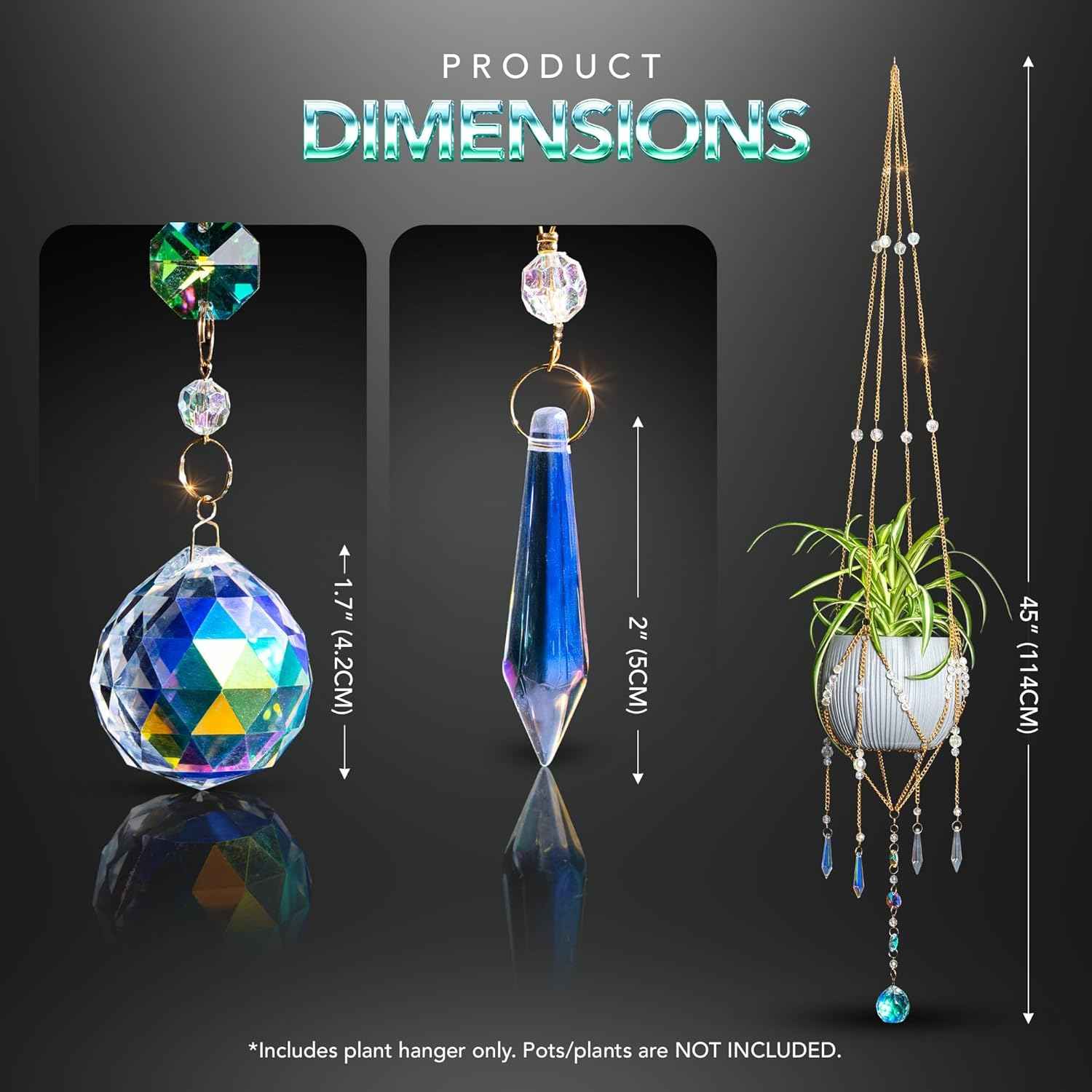 Sun Catcher Plant Hanger with Beads and Glass Crystal Ball Suncatcher. Large Beaded Plant Hanger. Plant Accessories for Indoor Plants. Home Decor for Plant Lovers. (Pots/Plants Not Included)
