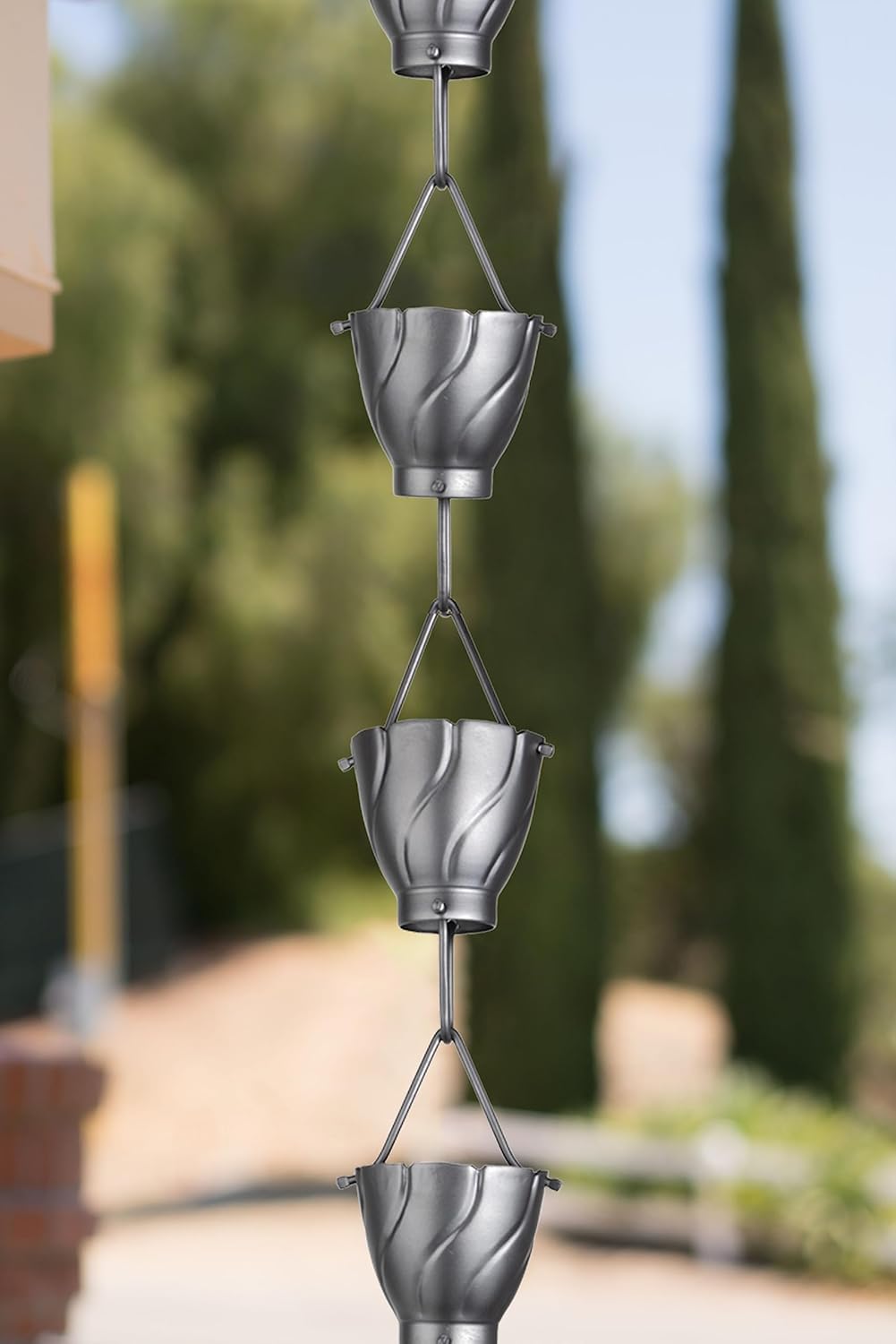 Monarch Rain Chains Aluminum Akira Rain Chain, 8.5 ft Pewter Powder Coated Aluminum Decorative Rain Catcher Chain for Gutters, Pewter Aluminum Rain Gutter Replacement Downspout