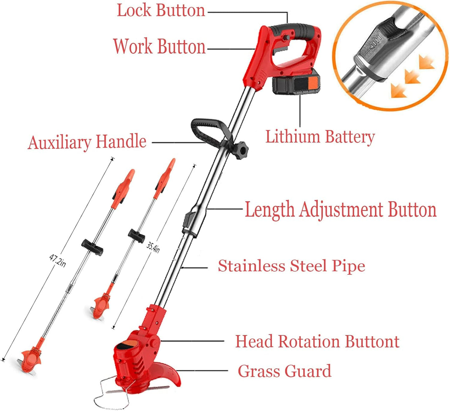 Weed Wacker Electric Cordless Grass Trimmer,with 3Types Blades,Included 2Pcs 24v 4Ah Batteries Electric Stringless Weed Trimmer Lightweight 2.6lb， for Yard and Garden
