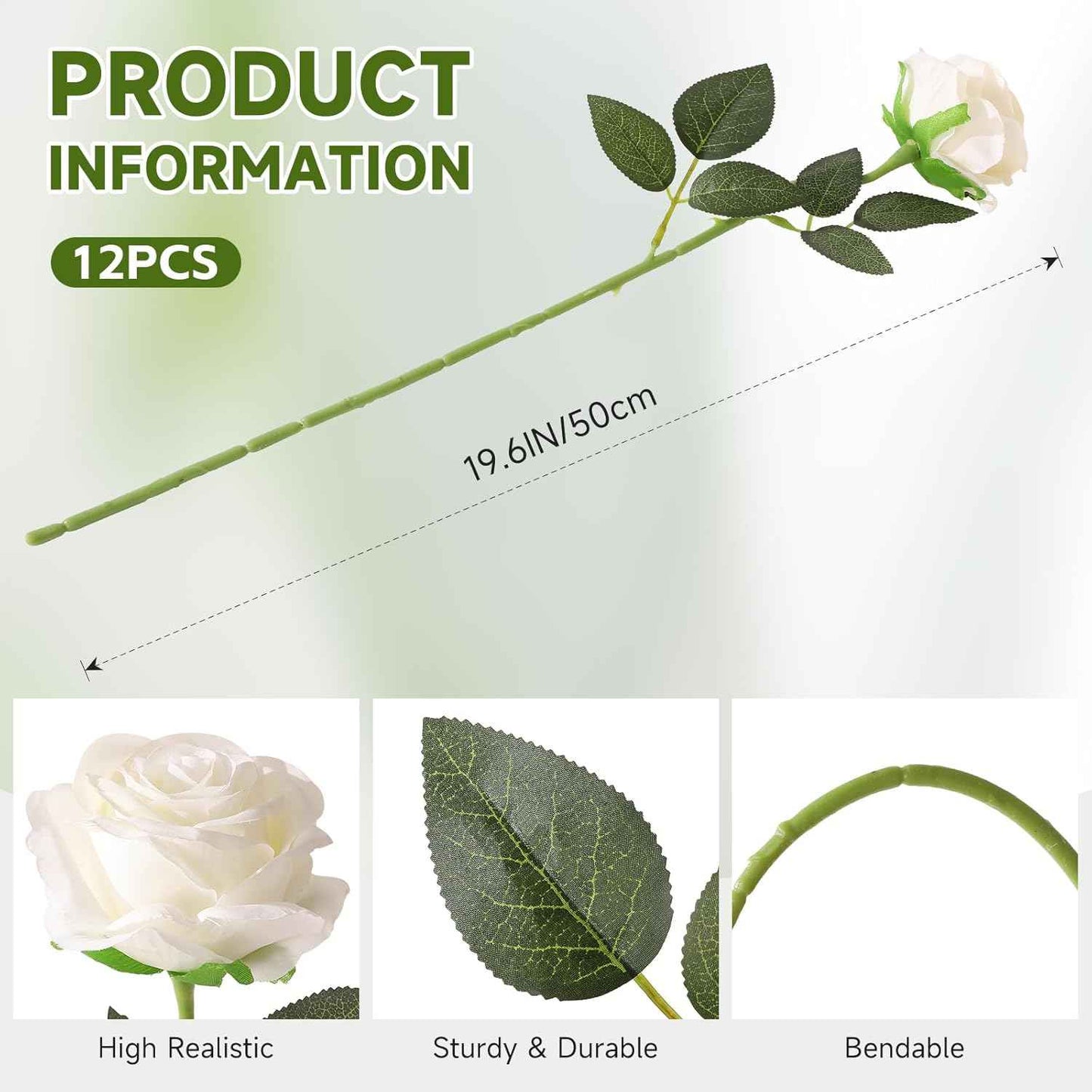 Tifuly White Roses Artificial Flowers -12 pcs Realistic Single Long Stem Fake Silk Roses Bouquet for Party Home Wedding Centerpiece Office DIY Decor（Off White）