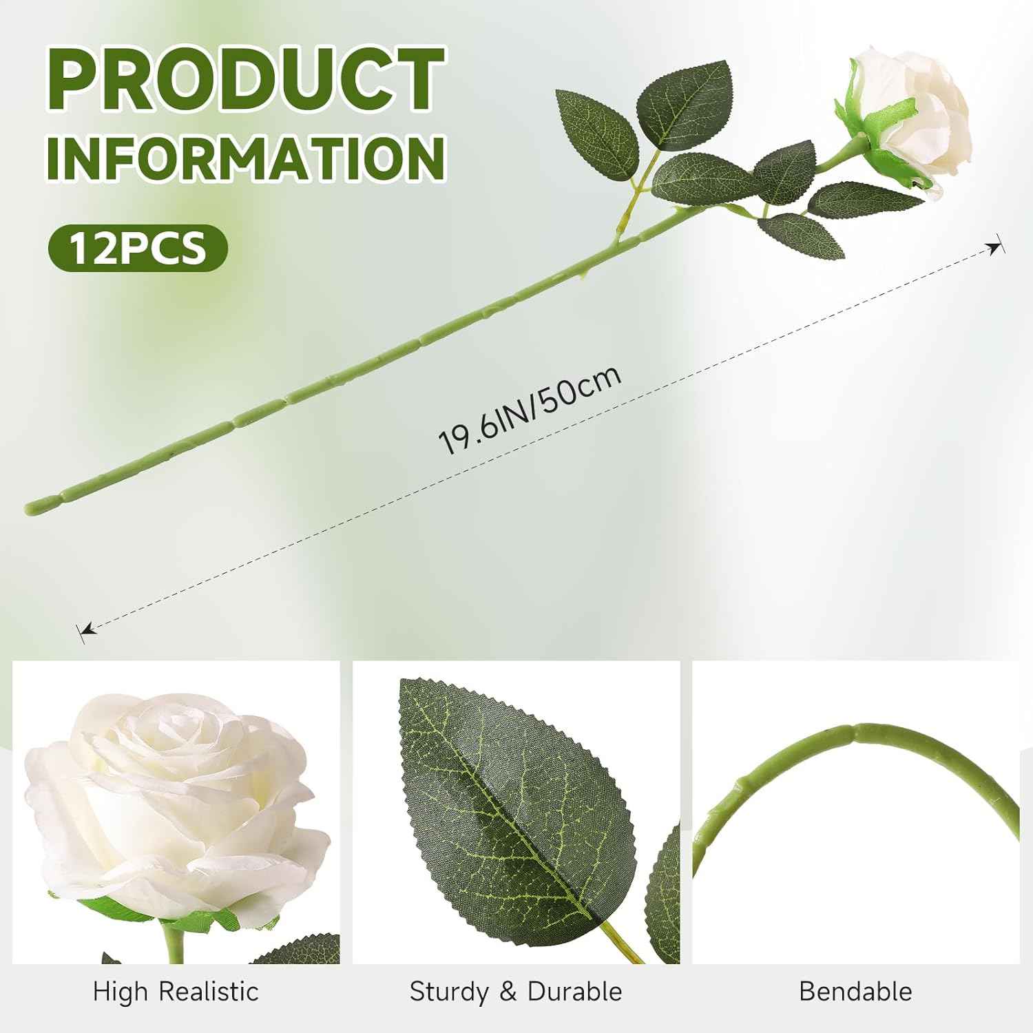 Tifuly White Roses Artificial Flowers -12 pcs Realistic Single Long Stem Fake Silk Roses Bouquet for Party Home Wedding Centerpiece Office DIY Decor（Off White）