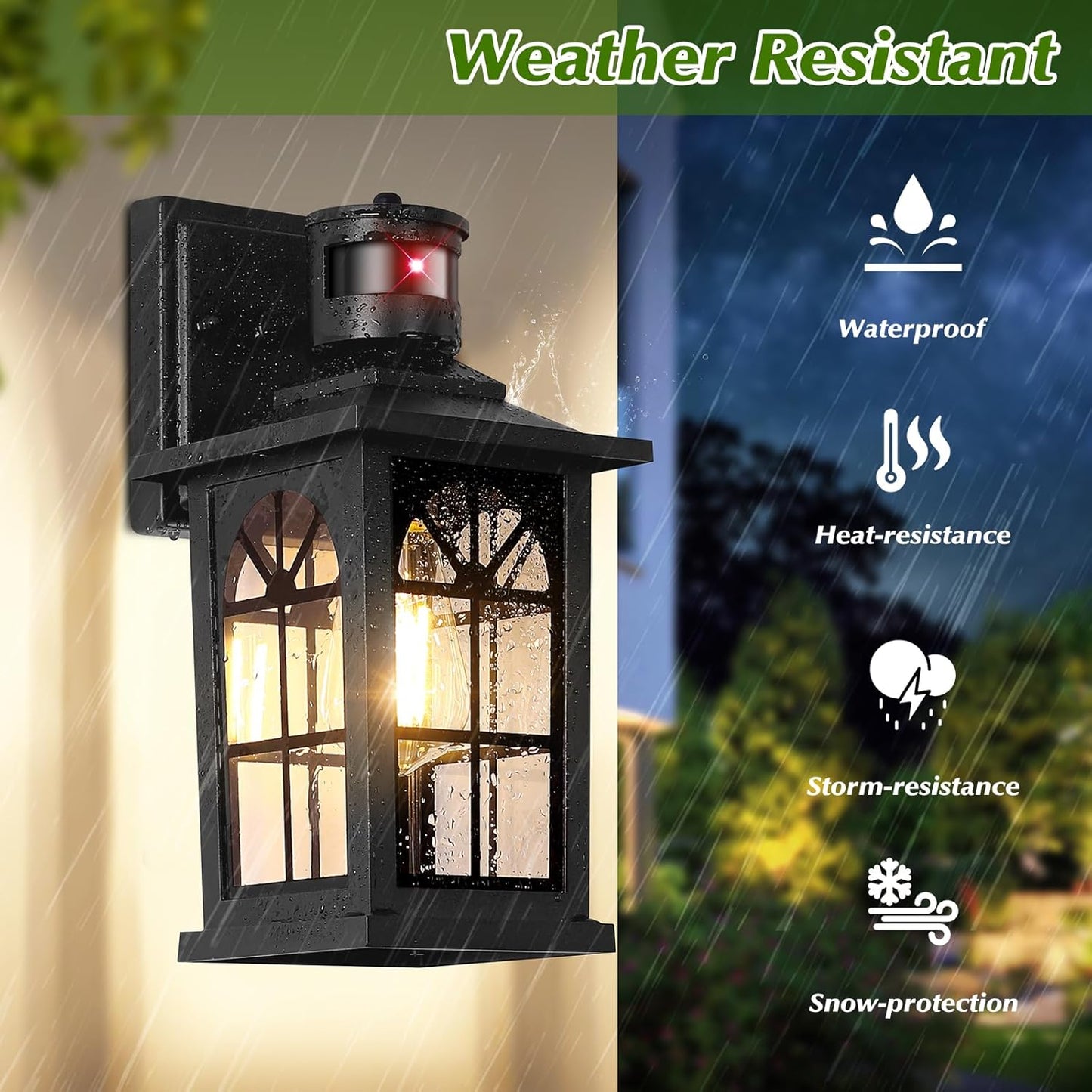 Motion Sensor Outdoor Light Fixture, Dusk to Dawn Porch Light Outdoor Wall Sconce Lantern, Aluminum Exterior Lighting Fixture Wall Mount, 3 Lighting Modes Outside Lights for House Front Door Garage