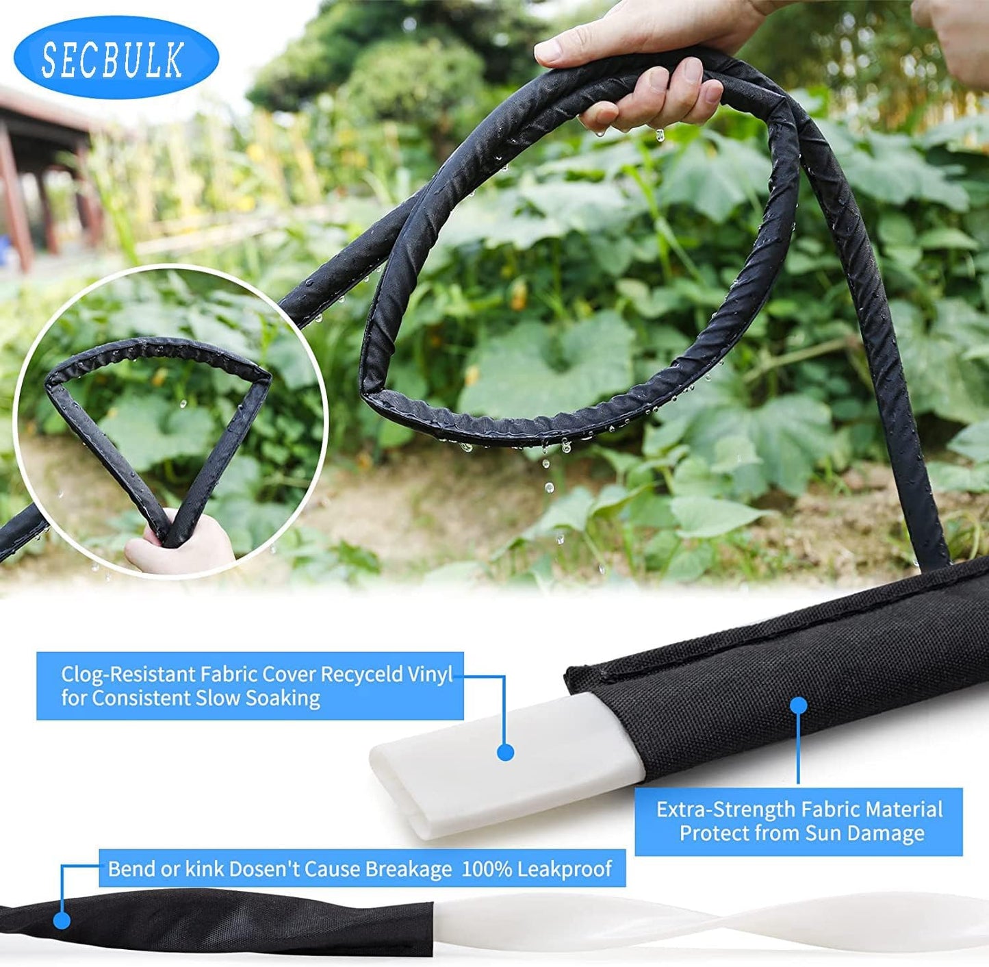 2025 Flat Soaker Hose 100 ft with Stakes for Garden, 50ft x 2 Linkable Drip Hose Diy Garden Irrigation System Saving 80% Water, Dual-layer Leak-free Design Water Hose with Holes