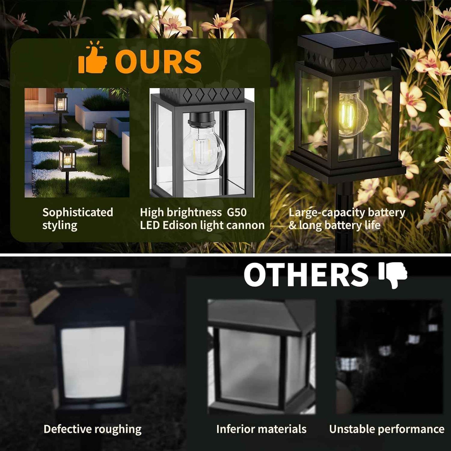 4 Pack Solar LED Stake Lights Outdoor Waterproof for Pathway Garden Yard Patio Driveway, Solar Walkway Lights Auto On/Off, Warm White, Up to 8H Lighting