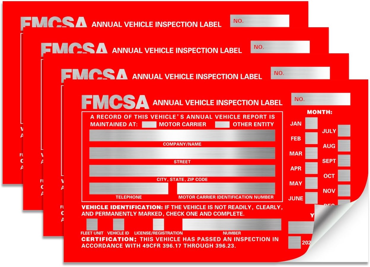 Annual Vehicle Inspection Report Form 25-pk 3-Ply Carbonless, 8.5" x 11.75" + Label Aluminum, Permanent Adhesive 6" x 3.5"