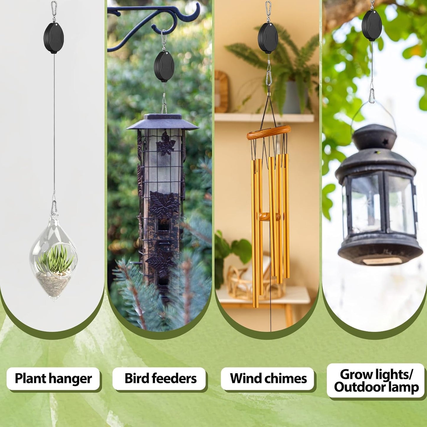 Leinuosen 4 Pack Upgraded Plant Pulleys for Hanging Plants Heavy Duty Retractable Plant Hanger, 304 Stainless Steel Rope Adjustable Climbing Hook for Garden Baskets Pots, Birds Feeder (Black)