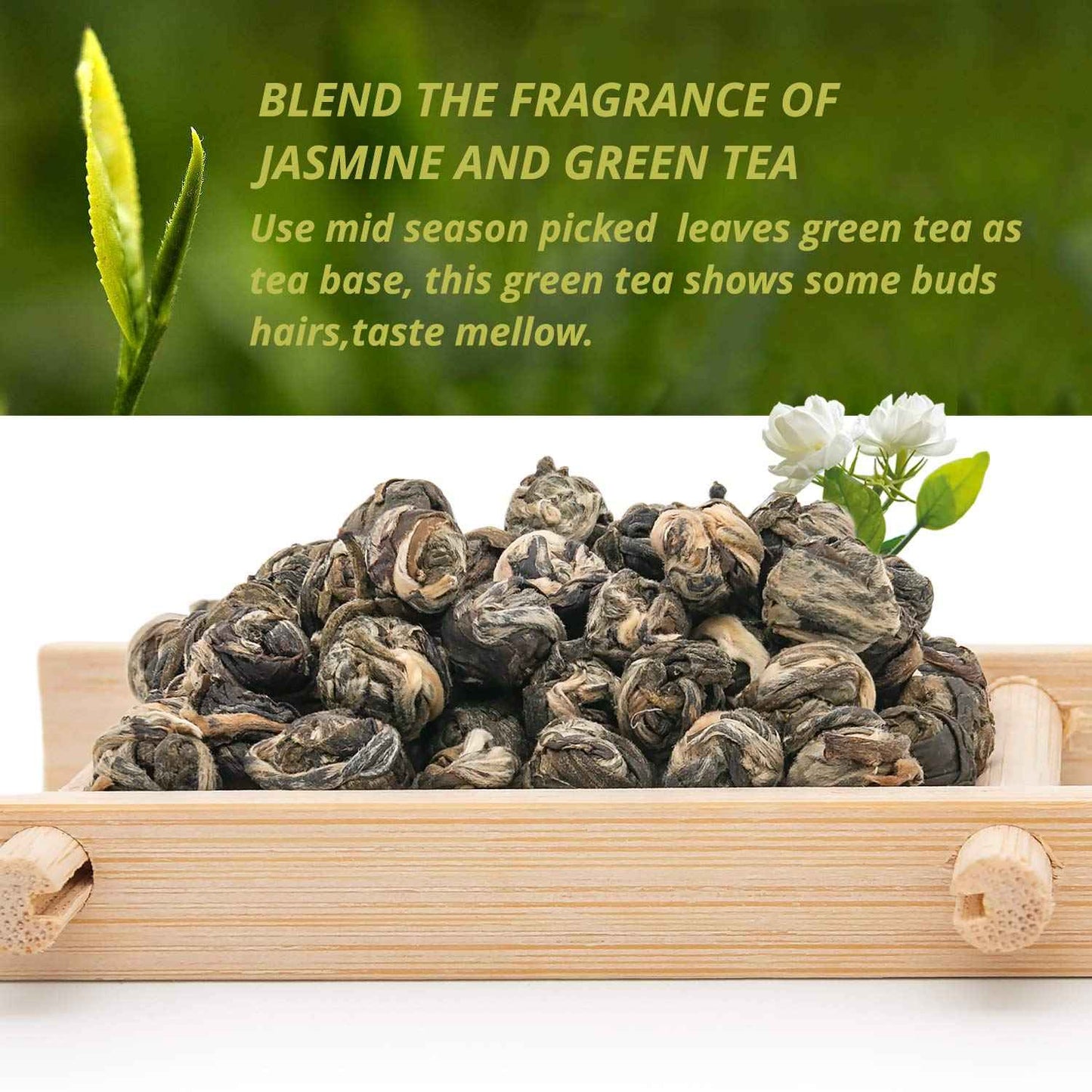 Oriarm Dragon Pearls Jasmine Green Tea Loose Leaf - 500g Jasmine Pearl Tea - 2nd Grade - Resealable Bag