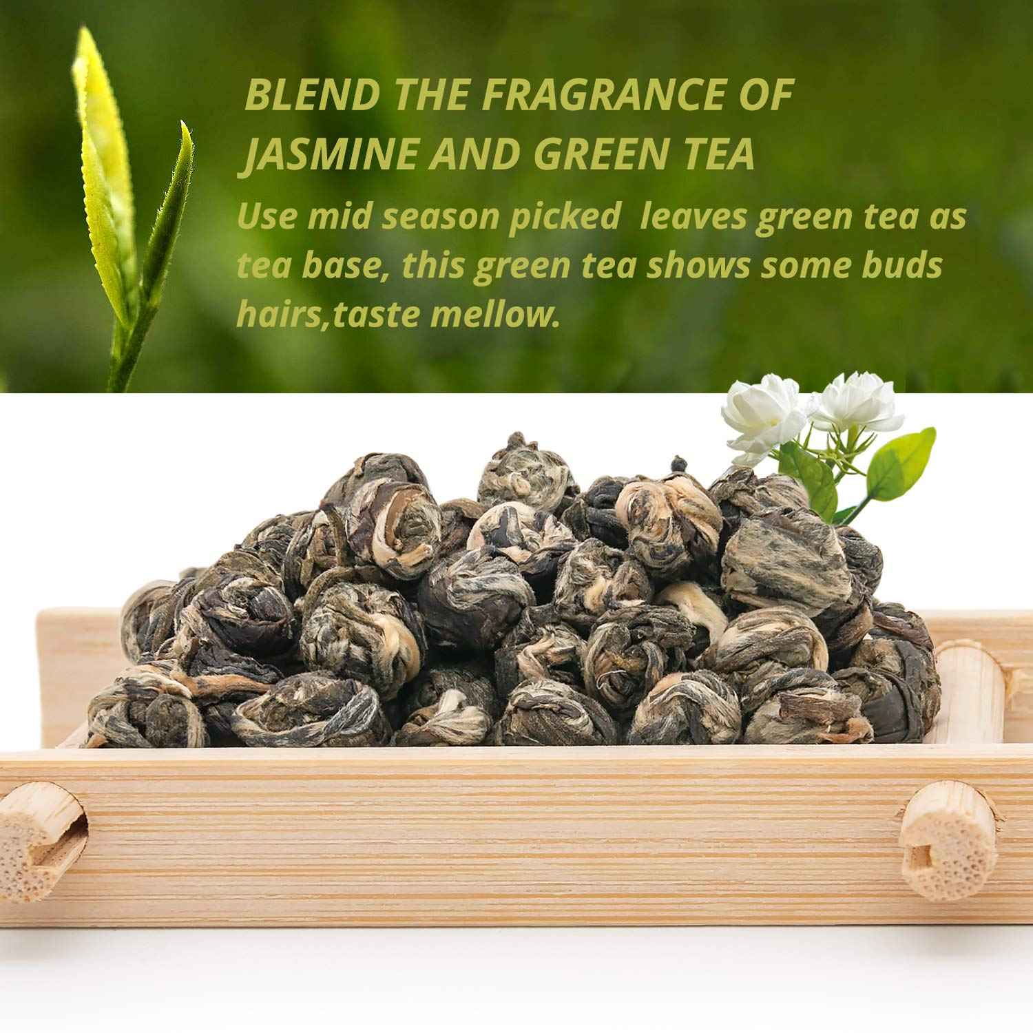 Oriarm Dragon Pearls Jasmine Green Tea Loose Leaf - 500g Jasmine Pearl Tea - 2nd Grade - Resealable Bag