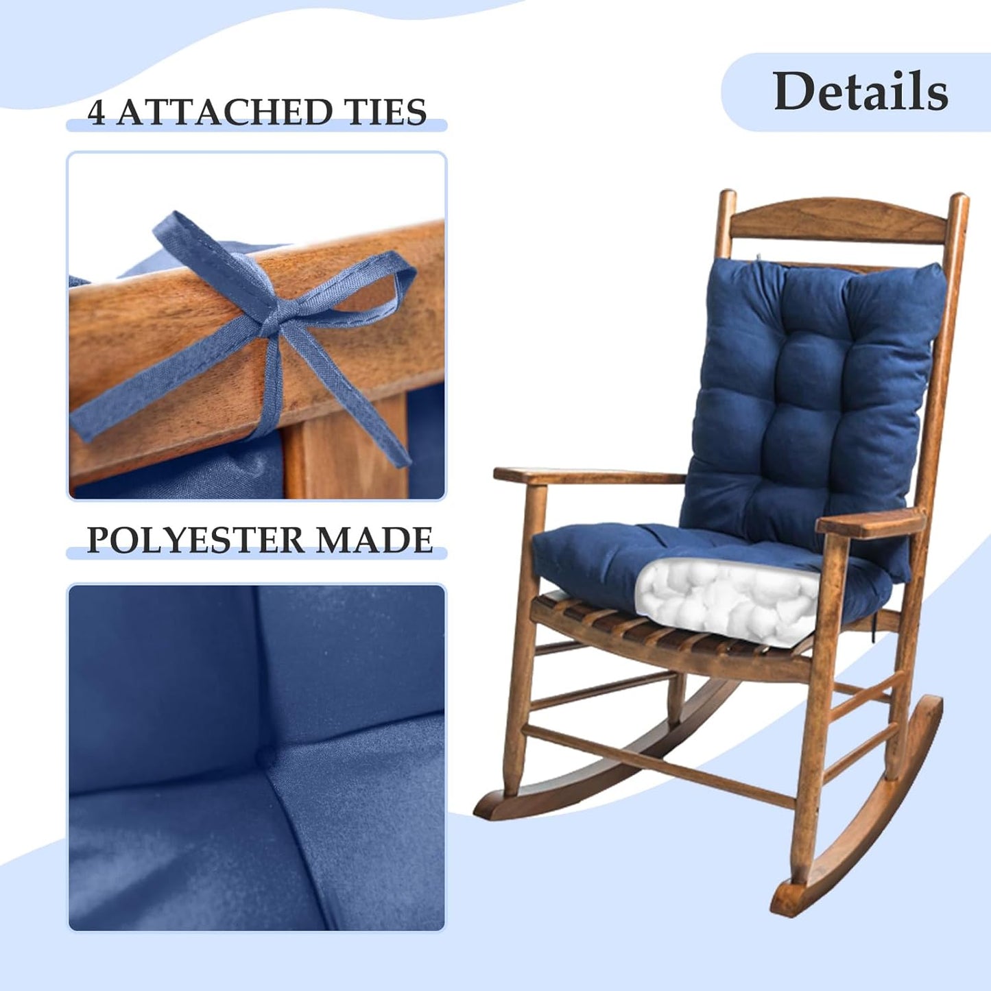 Indoor Outdoor Rocking Chair Cushions Pack of 1, Patio Chair Cushion High Back Chair Seat Cushions for Garden Patio Furniture, Black
