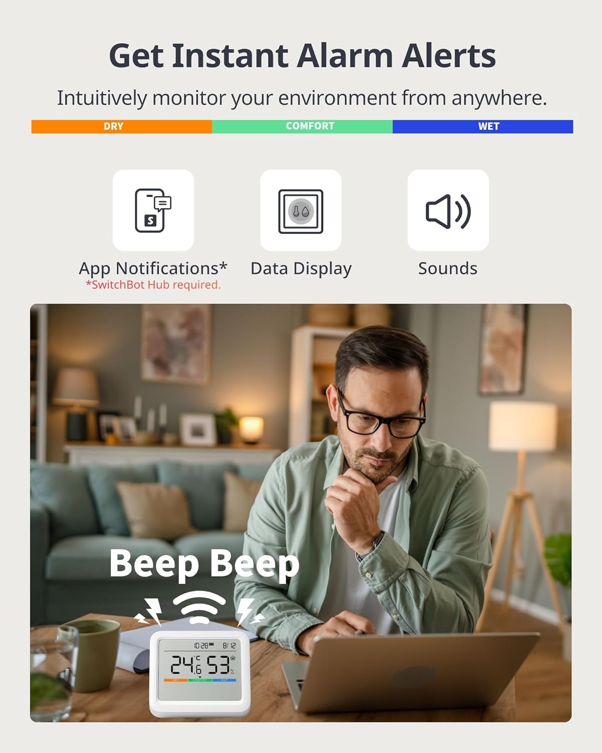 SwitchBot Meter Pro, Digital Hygrometer & Thermometer - Wireless Indoor Temperature & Humidity Monitor with Bluetooth App Control, Real-Time Alerts (1, Meter Pro)