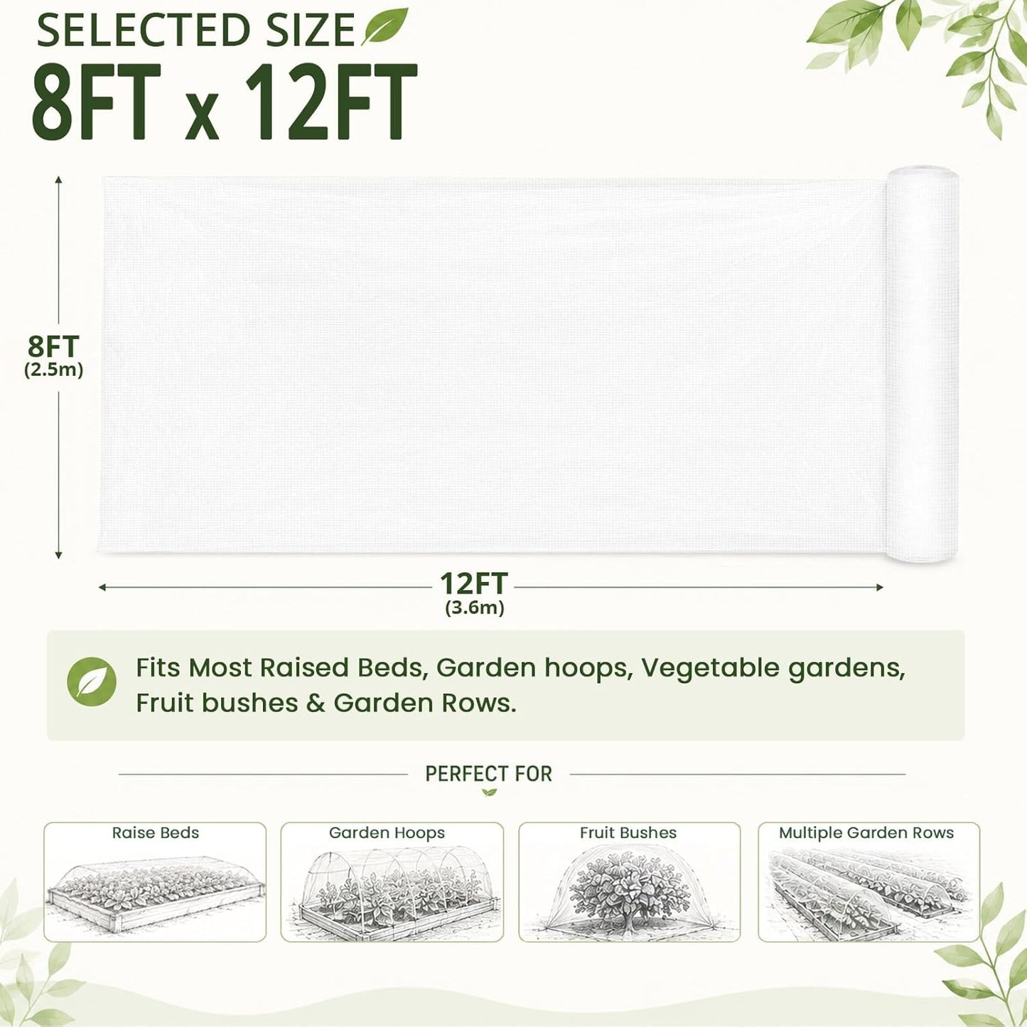 8x12Ft Garden Netting, Fine Mesh Insect Netting for Plant Protection, Mosquito Bug Bird Barrier Mesh Cover for Vegetables Fruits Flowers Raised Beds